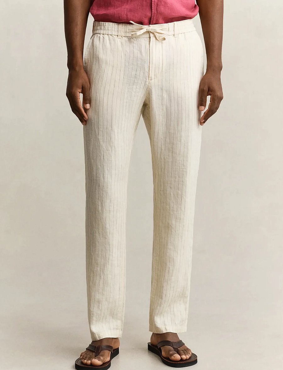 Gant - REG STRIPED LINEN DS PANTS - hørbukser - faded beige - 5