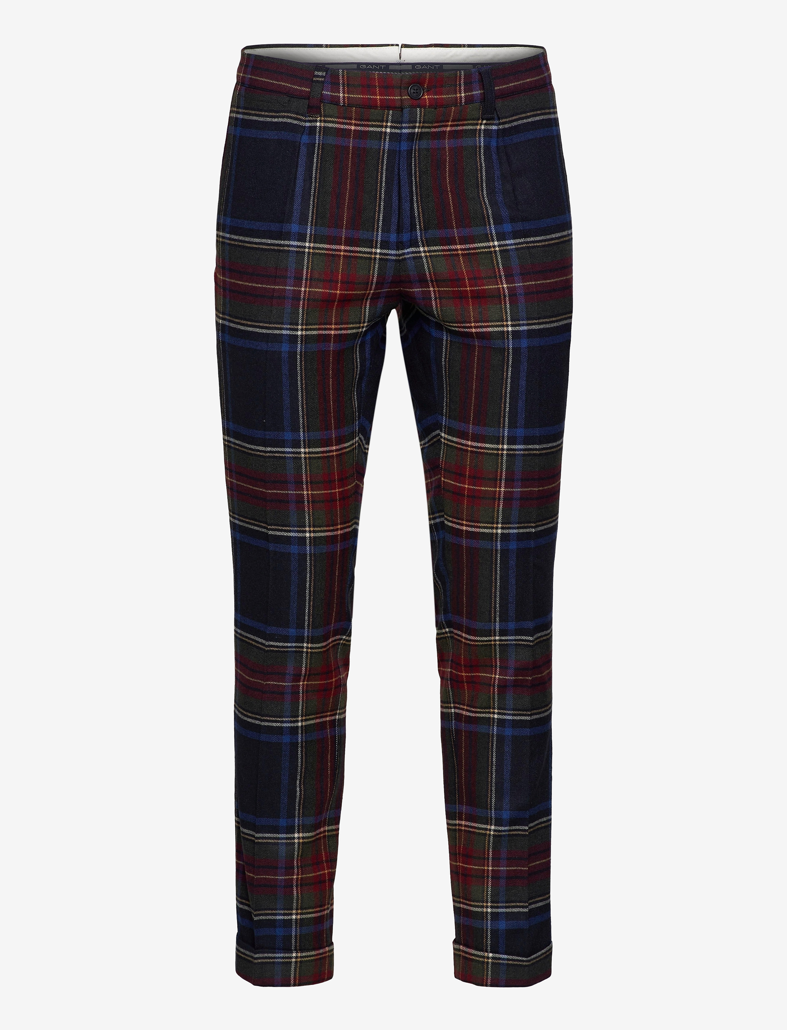 GANT - D2. SLIM PLEATED TARTAN PANT - tartan green - 0