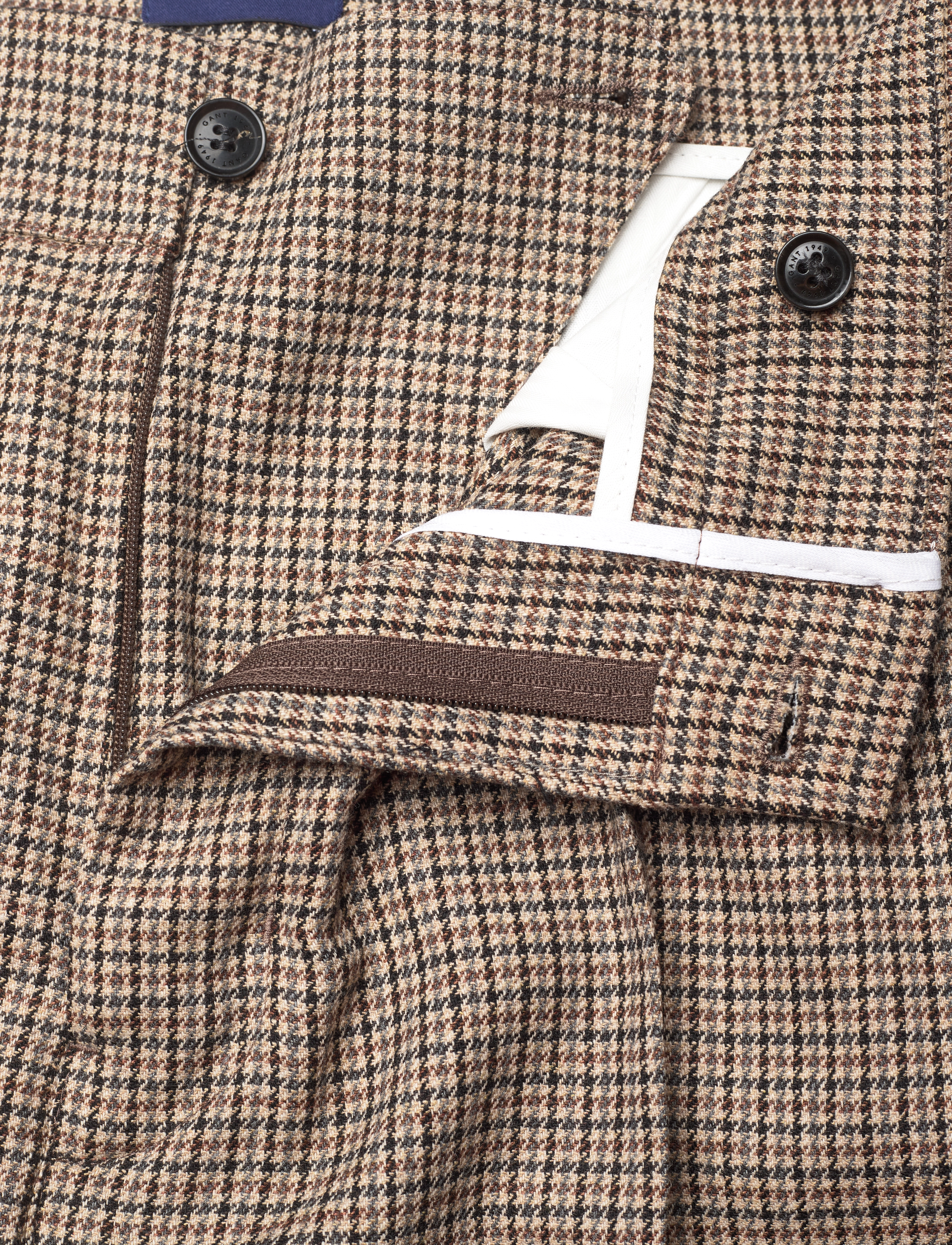 GANT - D2. PLEATED CHECKED SUIT PANT - dry sand - 3