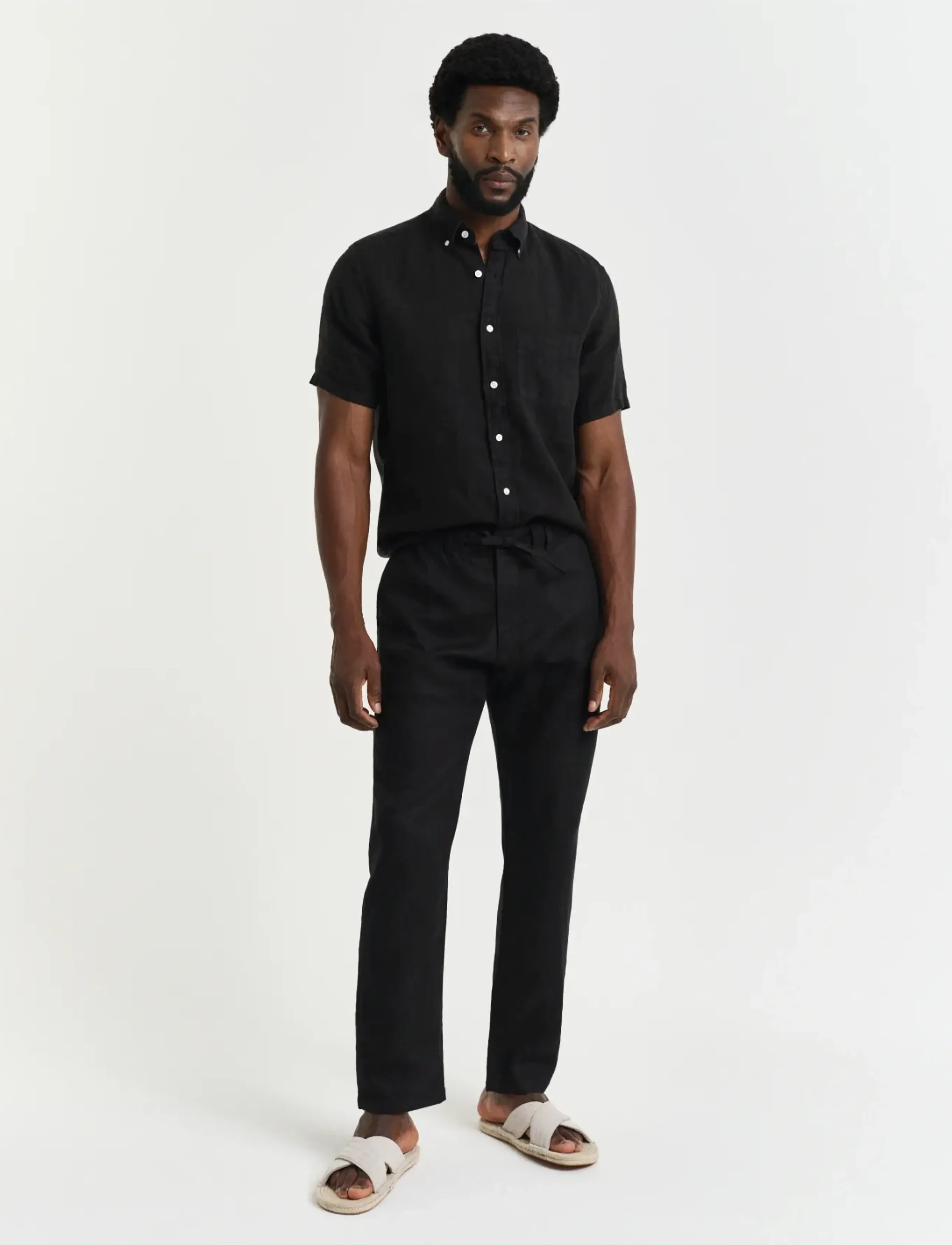 Gant RELAXED LINEN DS PANTS - Gant - BLACK / black