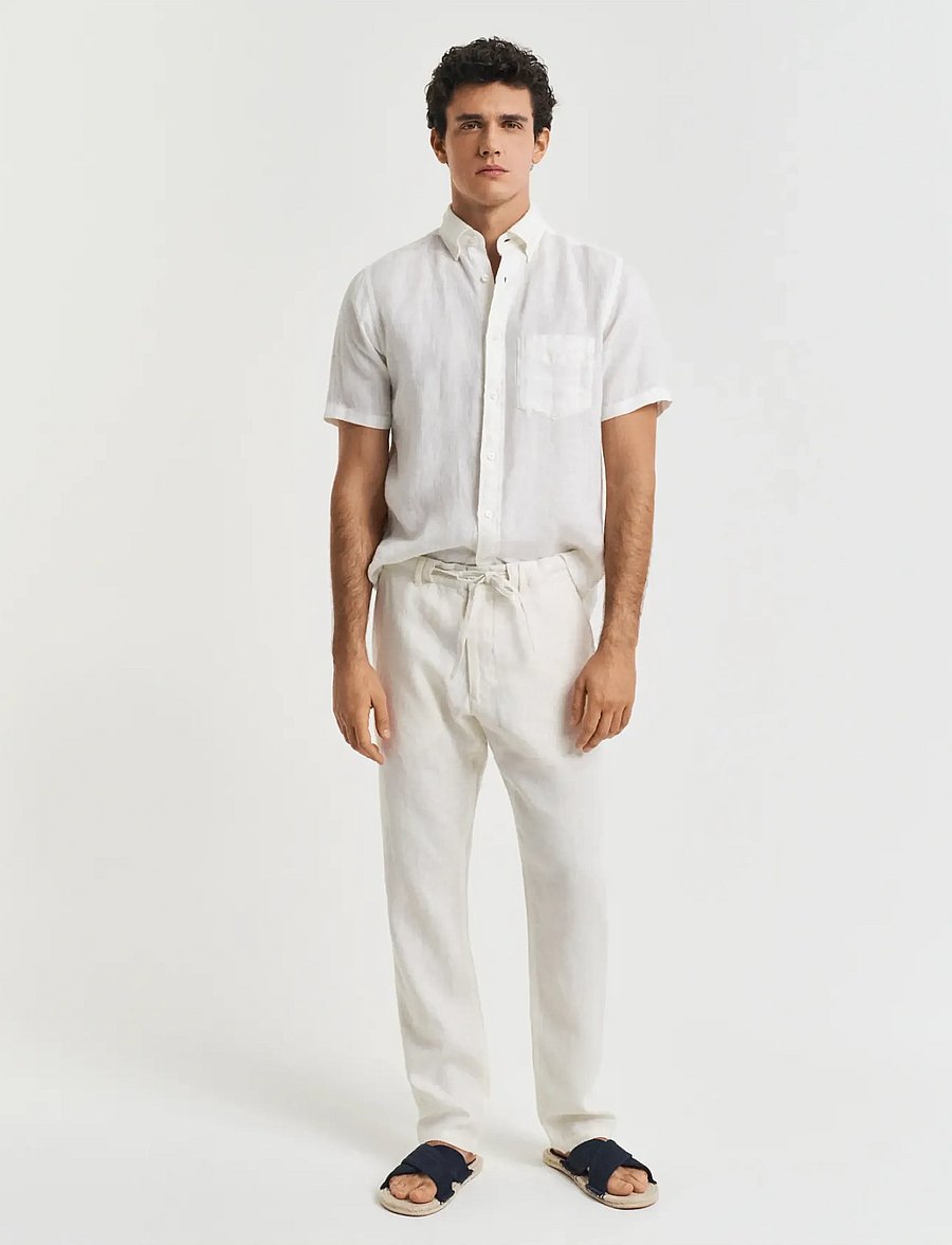 Gant - RELAXED LINEN DS PANTS - linnebyxor - cream - 4
