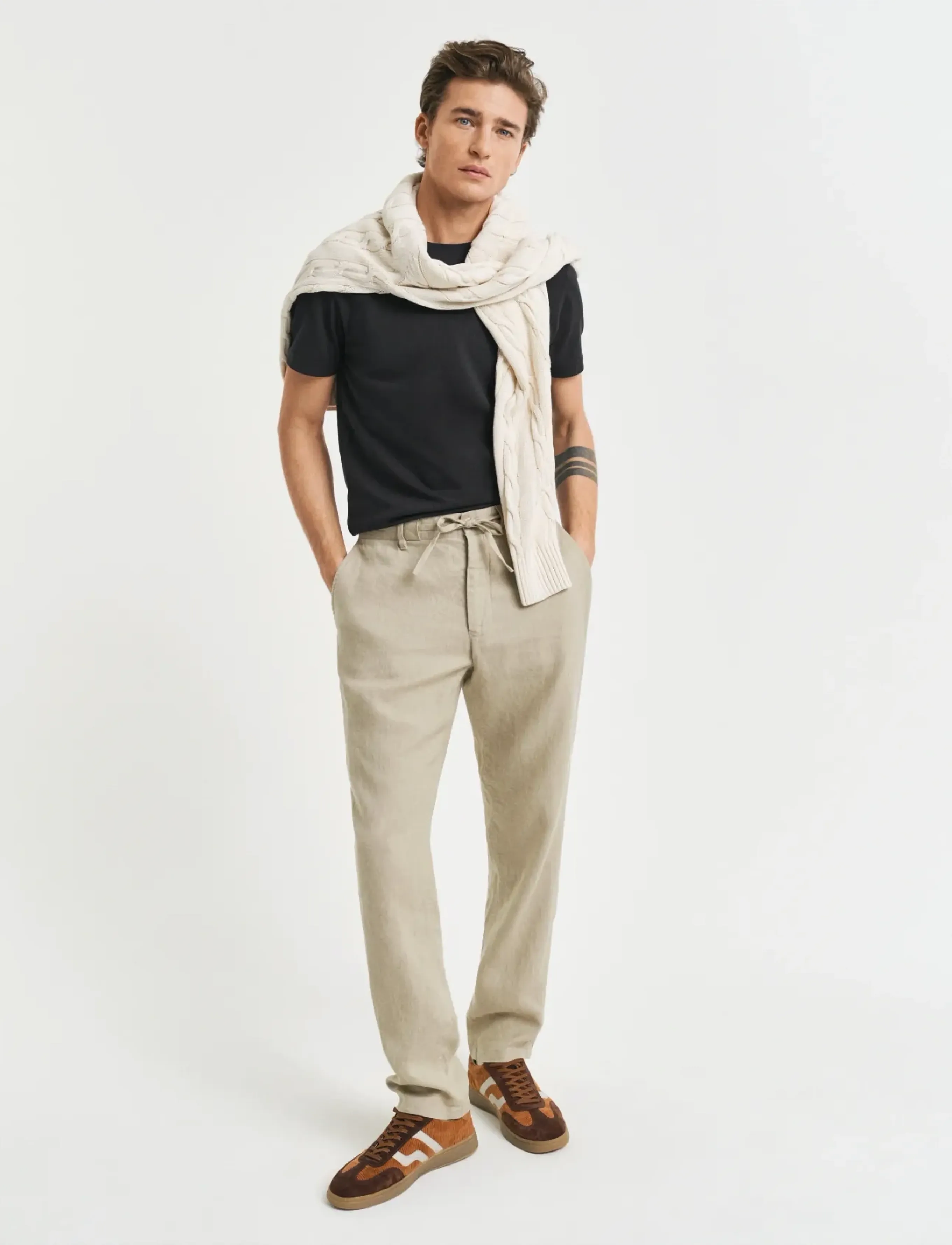 Gant - RELAXED LINEN DS PANTS - hørbukser - dry sand - 4