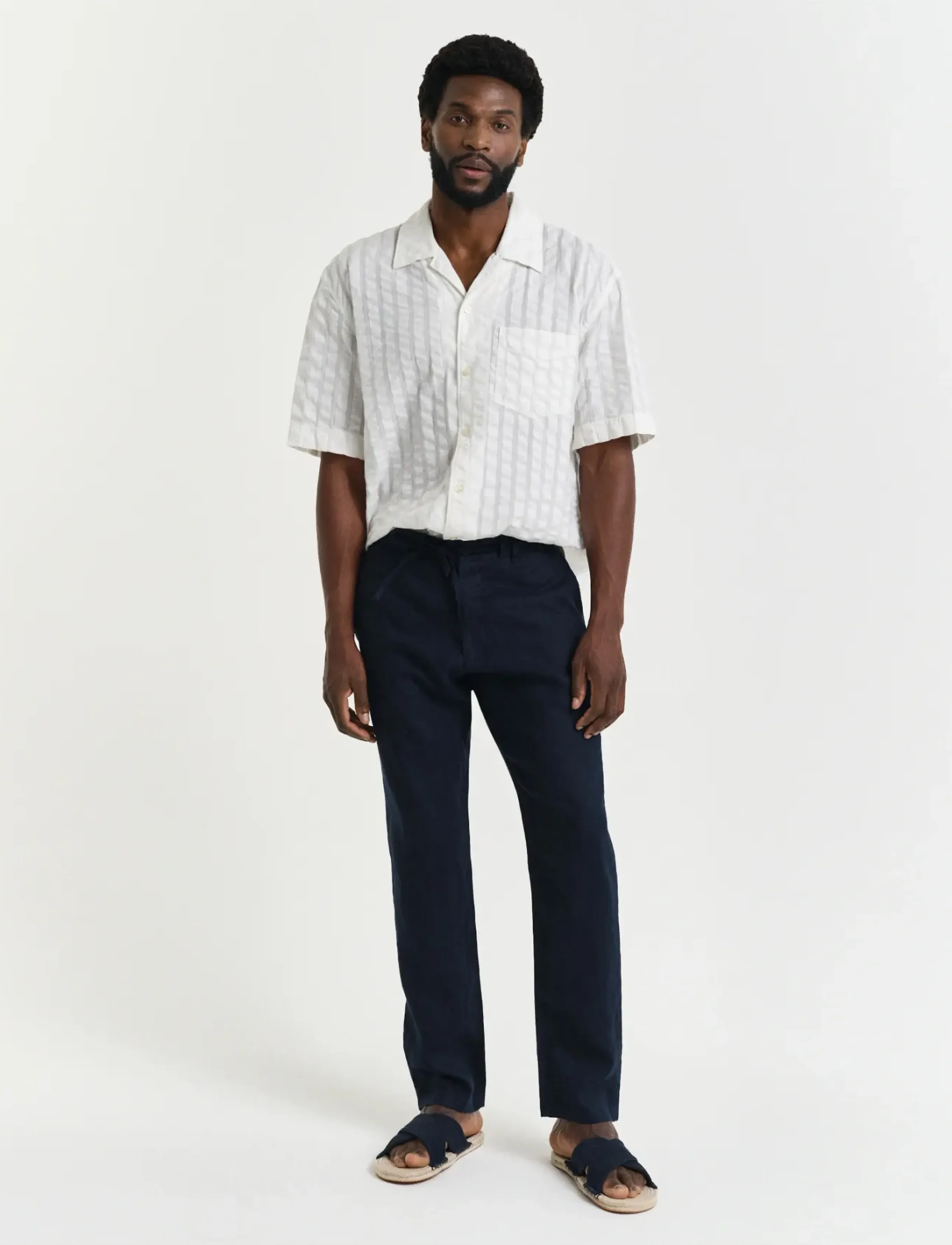 GANT RELAXED LINEN DS PANTS - Linased püksid - EVENING BLUE / navy