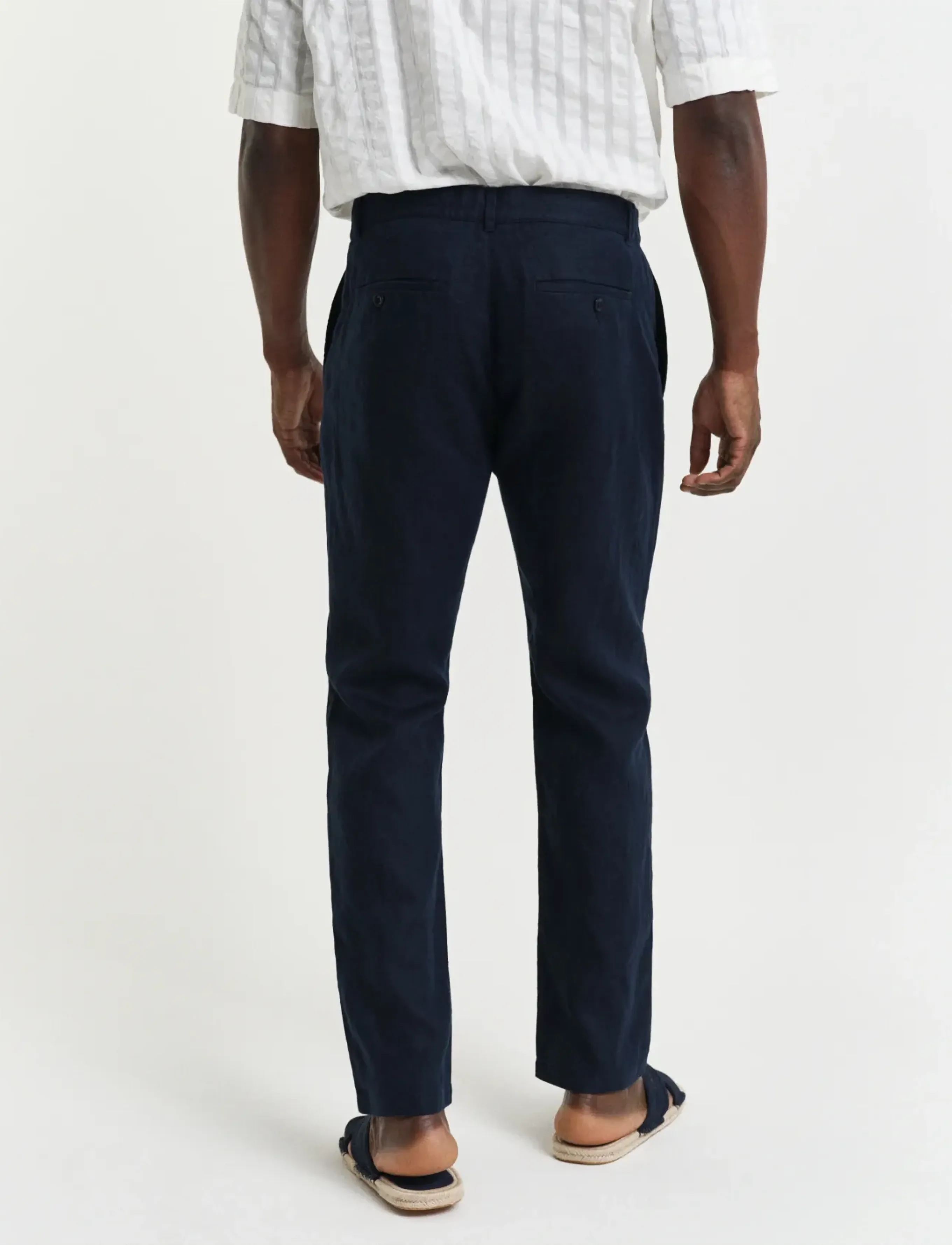 Gant - RELAXED LINEN DS PANTS - pantalons en lin - evening blue - 3