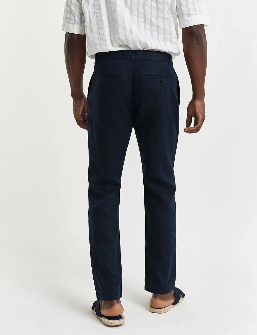 Gant - RELAXED LINEN DS PANTS - pantalons en lin - evening blue - 3