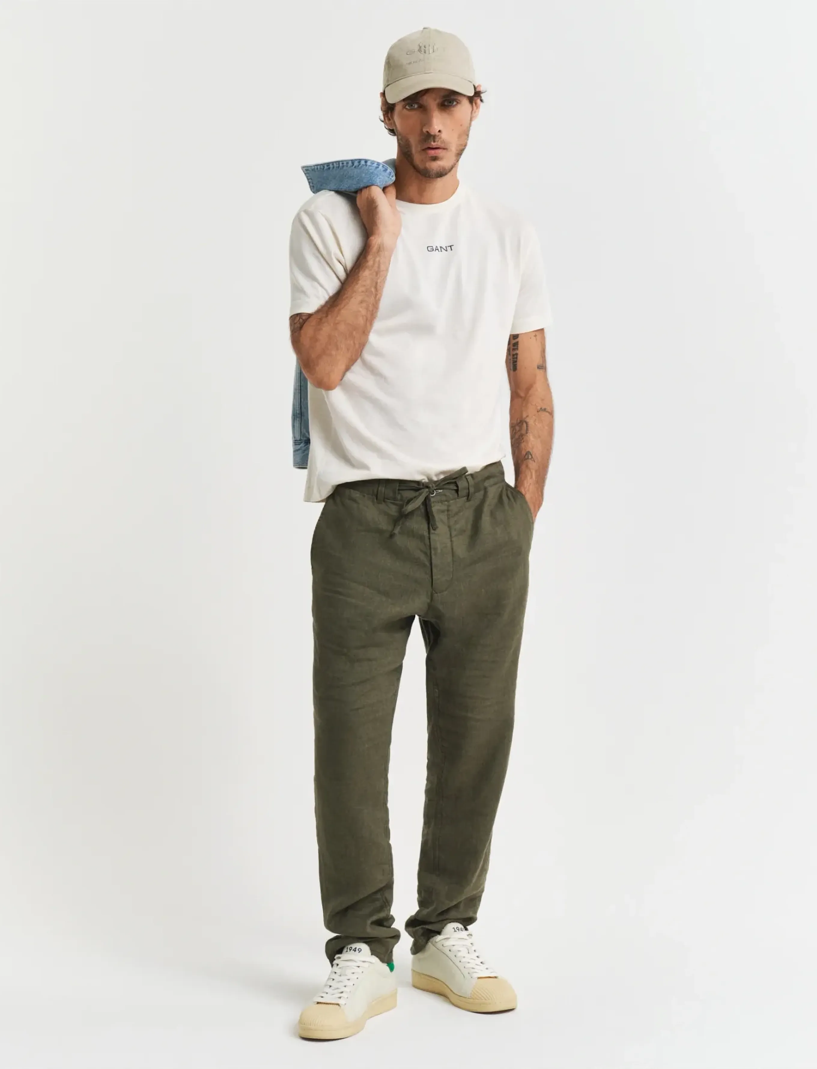 GANT RELAXED LINEN DS PANTS - Hosen - JUNIPER GREEN / khaki/green