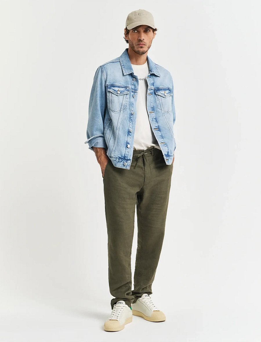 Gant - RELAXED LINEN DS PANTS - linnebyxor - juniper green - 5