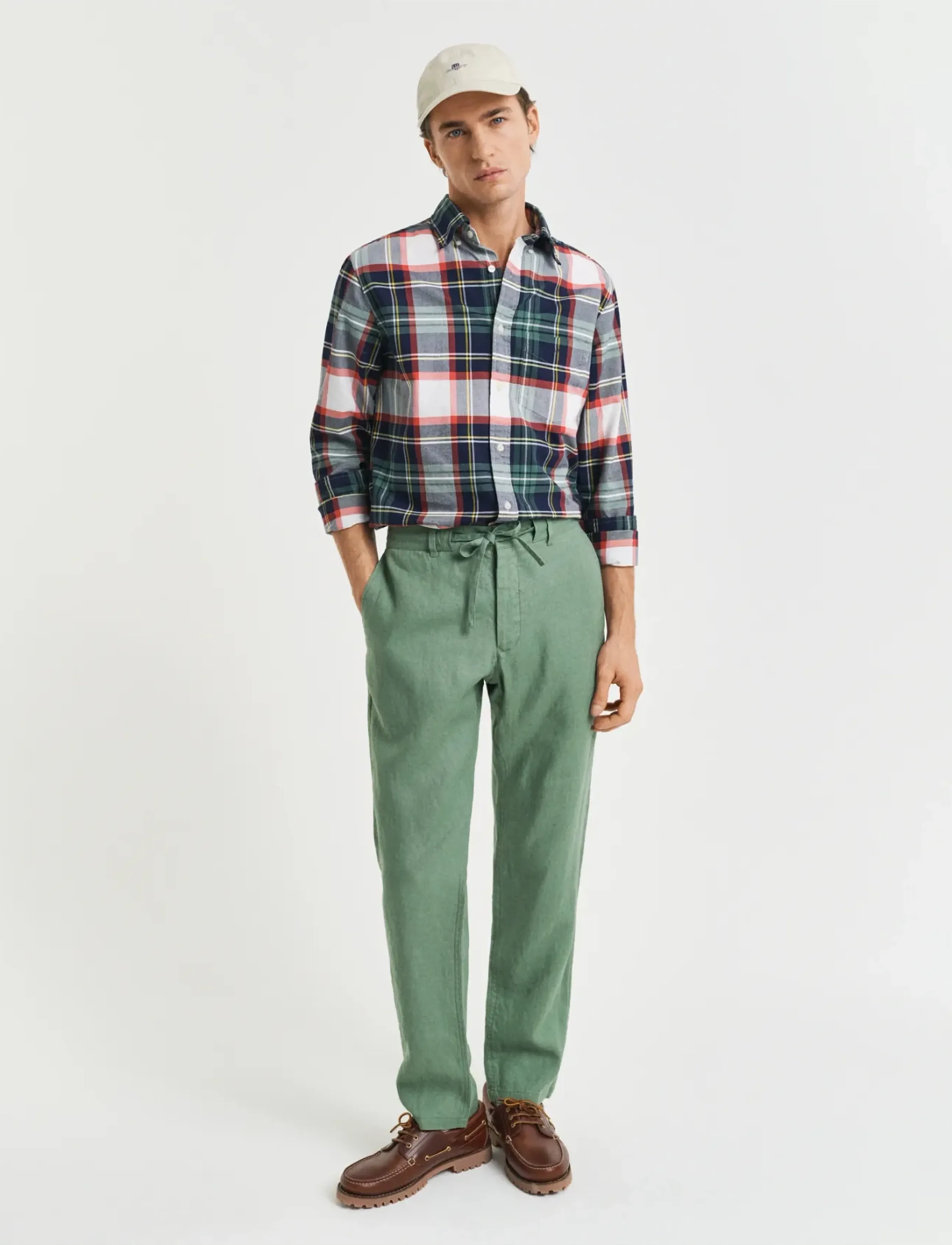 GANT RELAXED LINEN DS PANTS - Hosen - KALAMATA GREEN / green