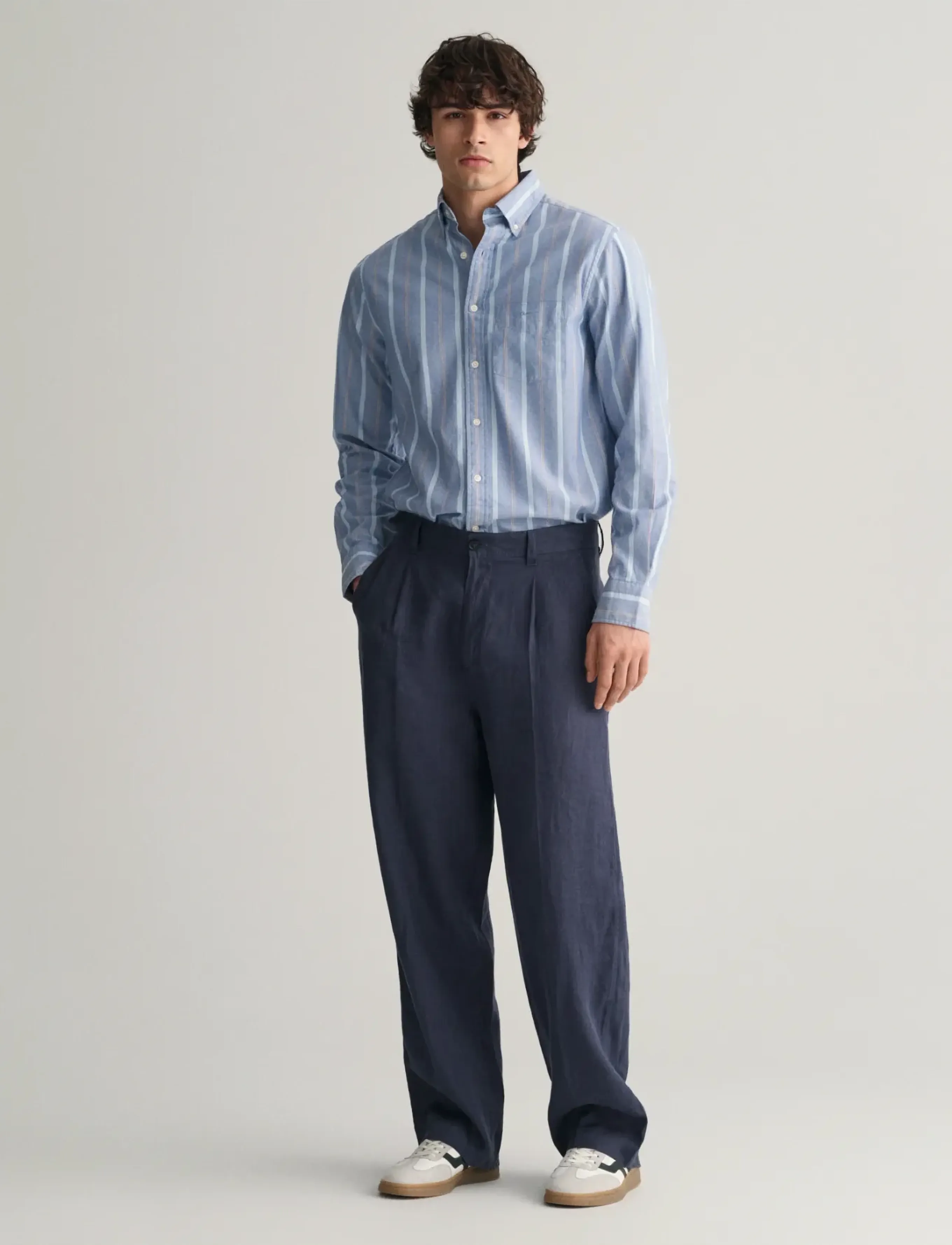 GANT - LINEN SUIT PANTS - dusty blue sea - 5
