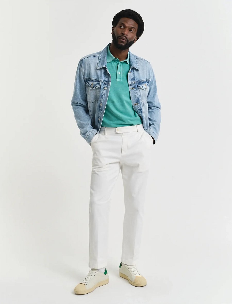 Gant - SLIM TAPERED COTTON TWILL PANTS - kostymbyxor - eggshell - 0