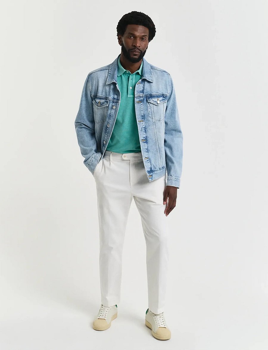Gant - SLIM TAPERED COTTON TWILL PANTS - kostymbyxor - eggshell - 4