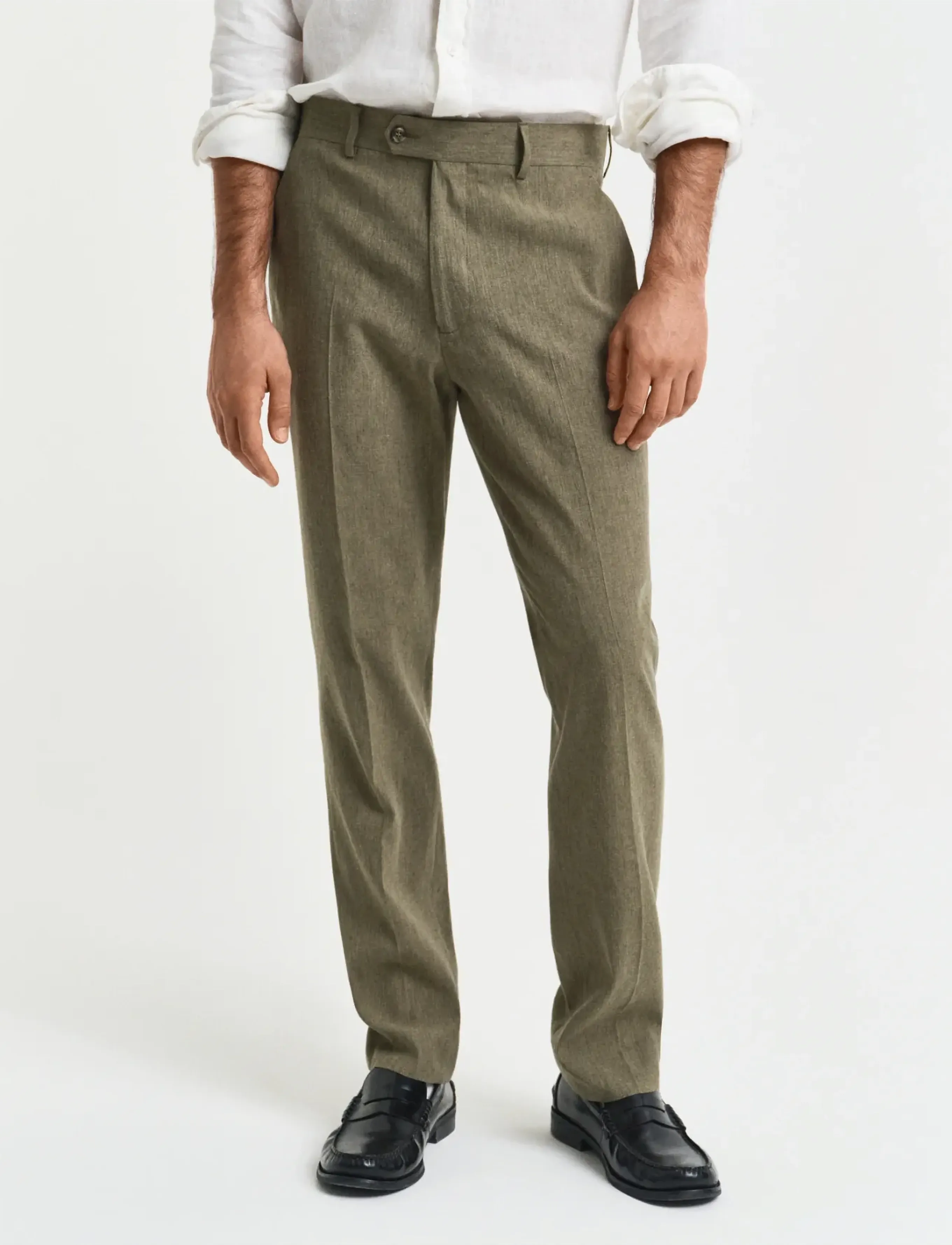 GANT SLIM COT/LINEN SUIT PANTS - Kampagnen - DRIED CLAY / green