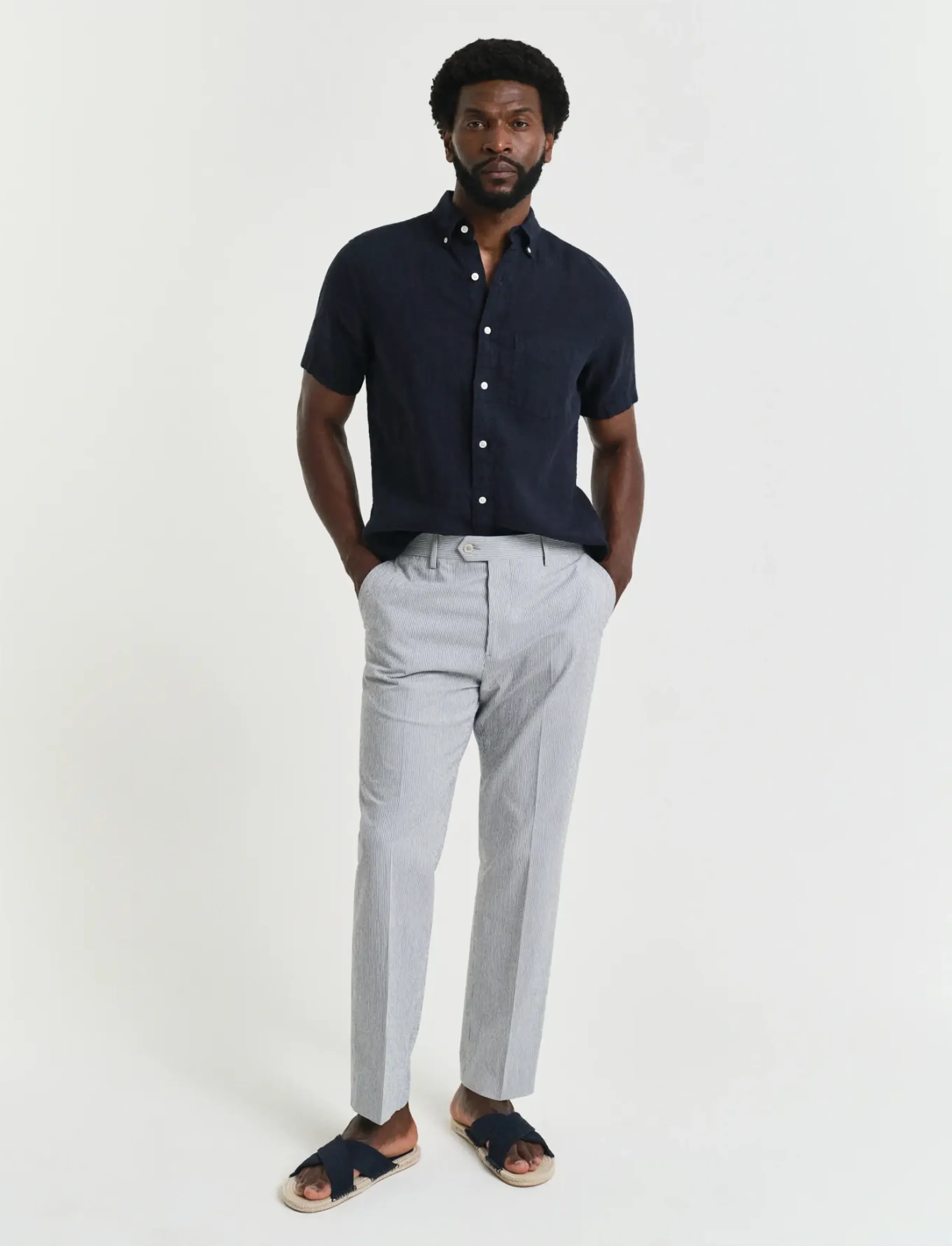 GANT SLIM TAPERED SEERSUCKER SUIT PANTS - Hosen - RICH BLUE / grey