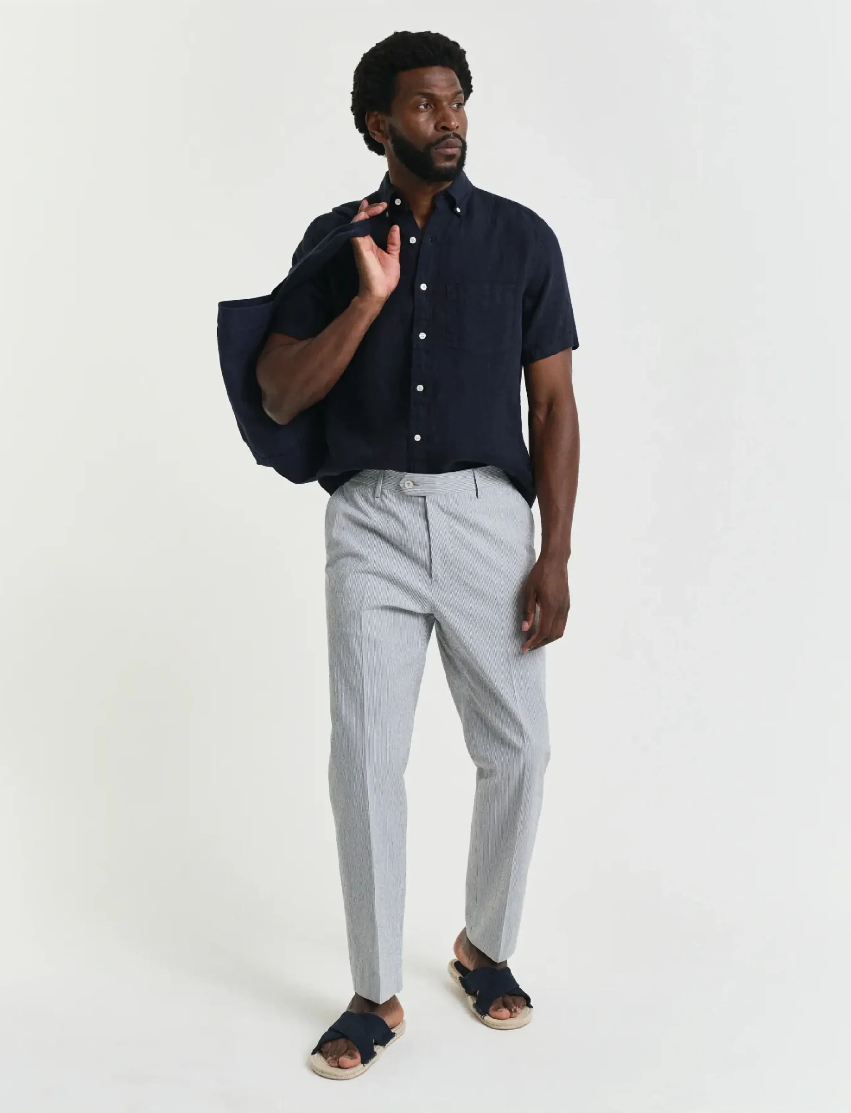 Gant - SLIM TAPERED SEERSUCKER SUIT PANTS - anzugshosen - rich blue - 4