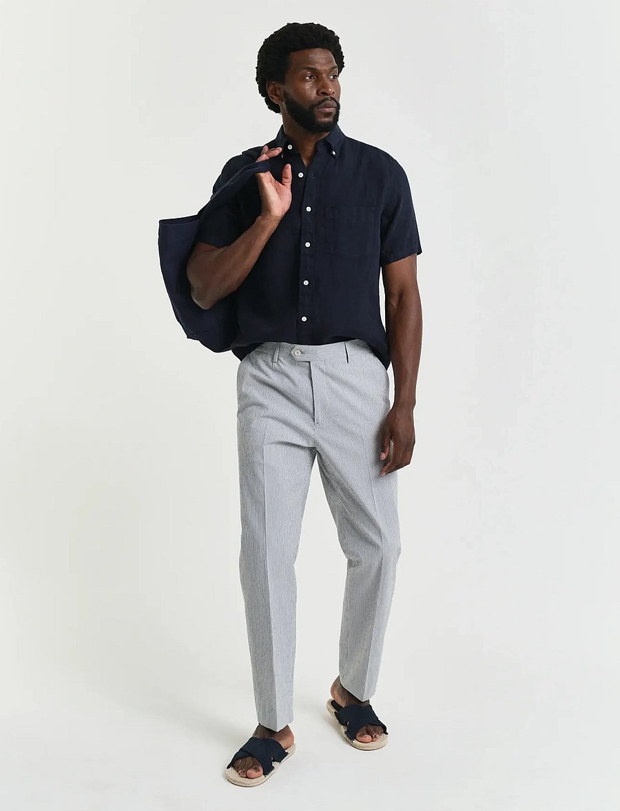 Gant - SLIM TAPERED SEERSUCKER SUIT PANTS - anzugshosen - rich blue - 4
