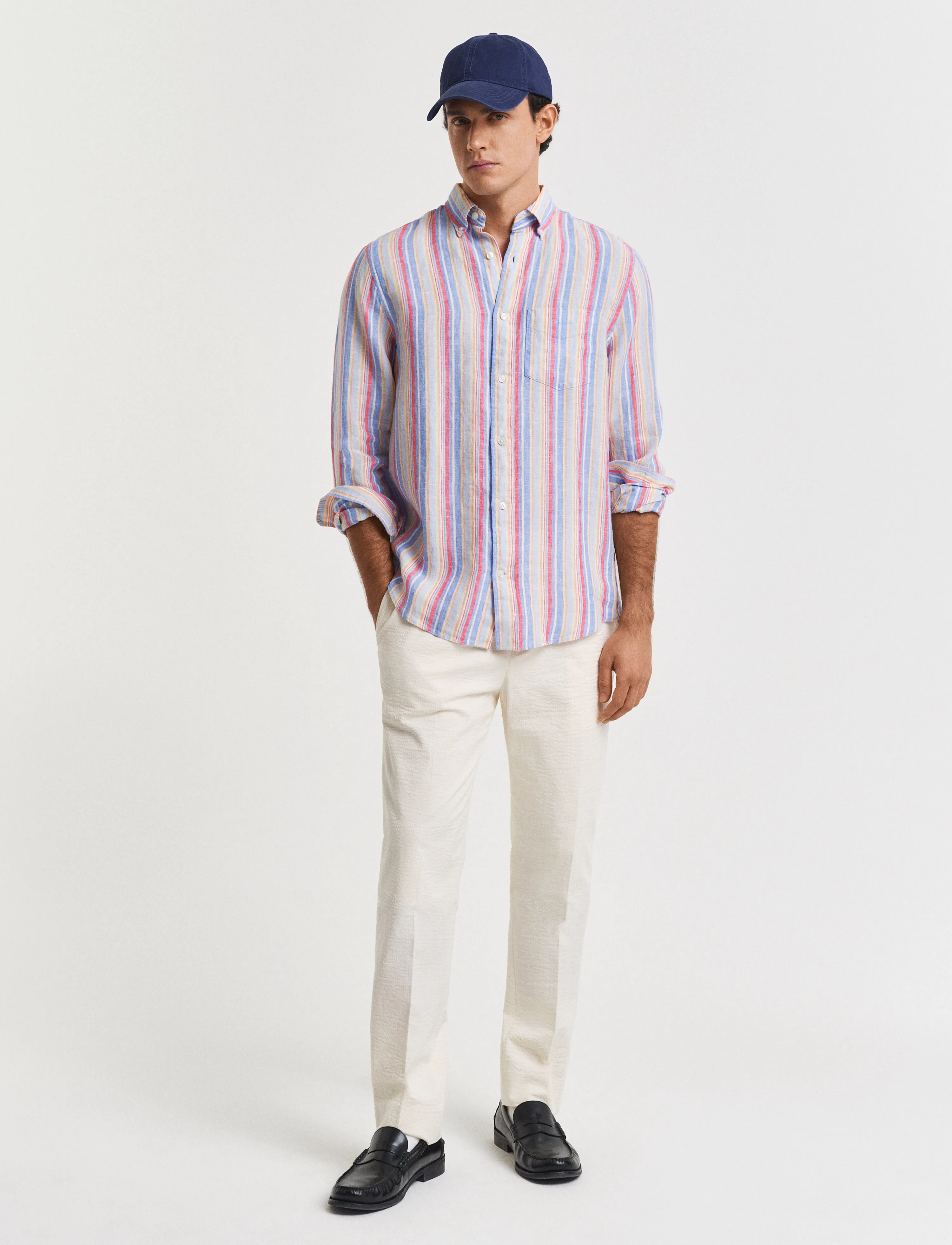 Gant Slim Tapered Seersucker Suit Pants, Mænd, Plisserede Slim Fit Habitbukser, Cream, Str: 50