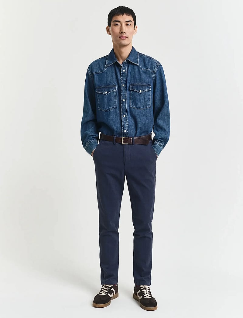 GANT - SLIM COTTON HERRINGBONE PANTS - casual - evening blue - 0