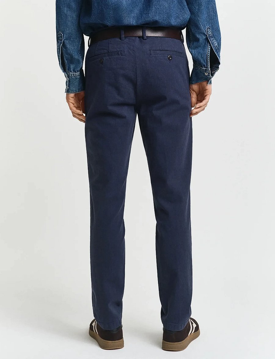 Gant - SLIM COTTON HERRINGBONE PANTS - casual broeken - evening blue - 2
