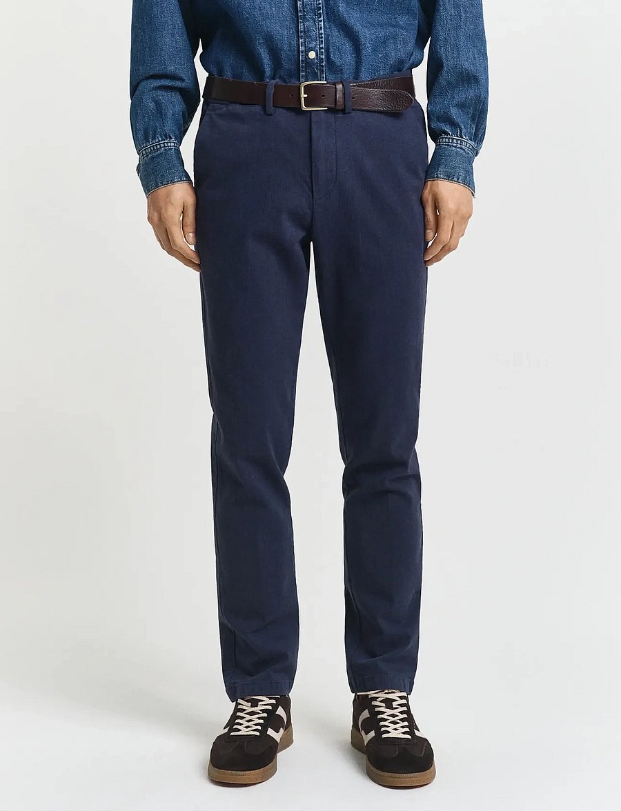 Gant - SLIM COTTON HERRINGBONE PANTS - casual broeken - evening blue - 3