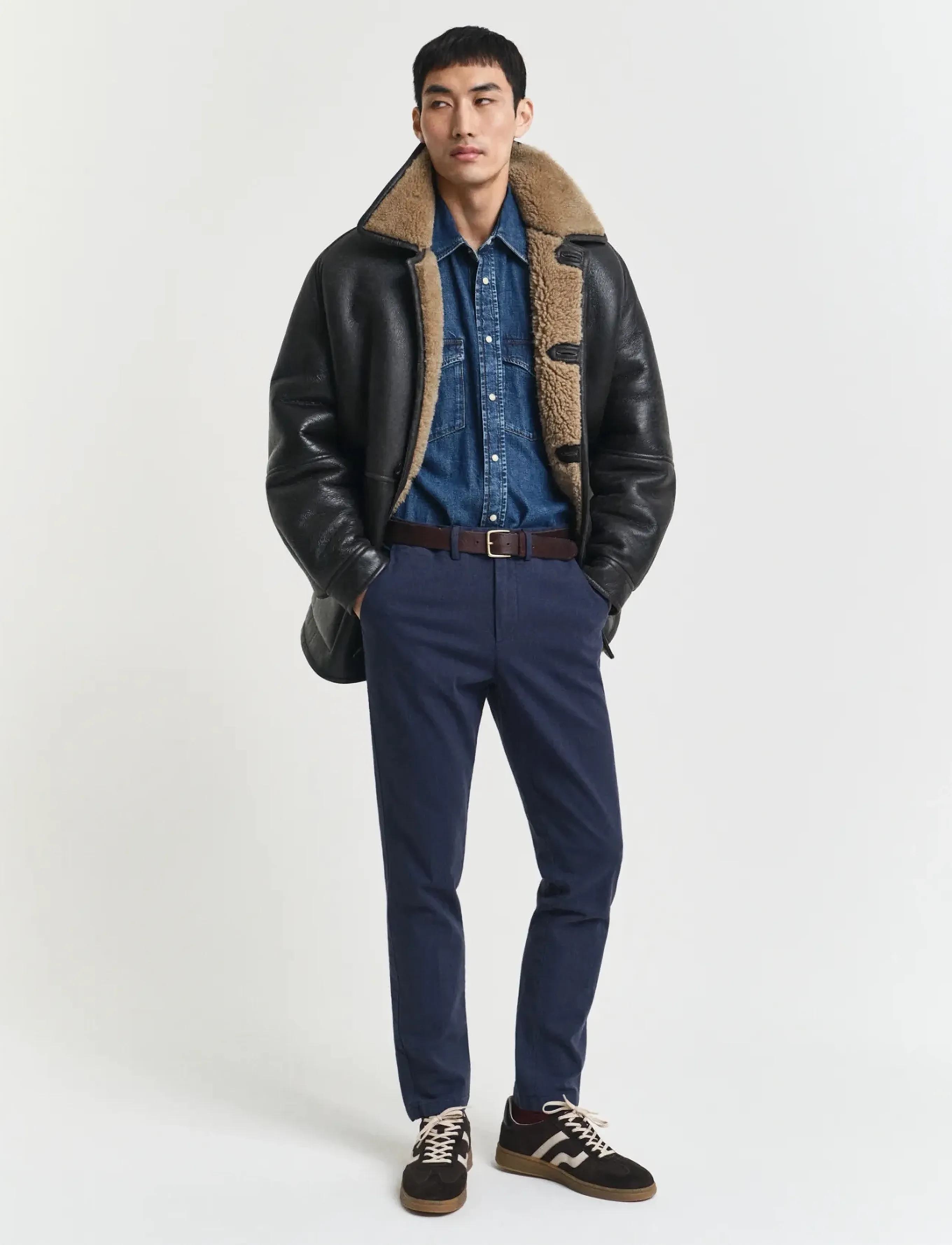Gant - SLIM COTTON HERRINGBONE PANTS - casual broeken - evening blue - 4