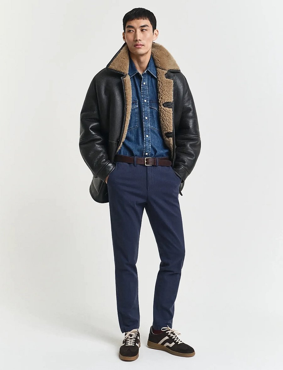 Gant - SLIM COTTON HERRINGBONE PANTS - casual broeken - evening blue - 4