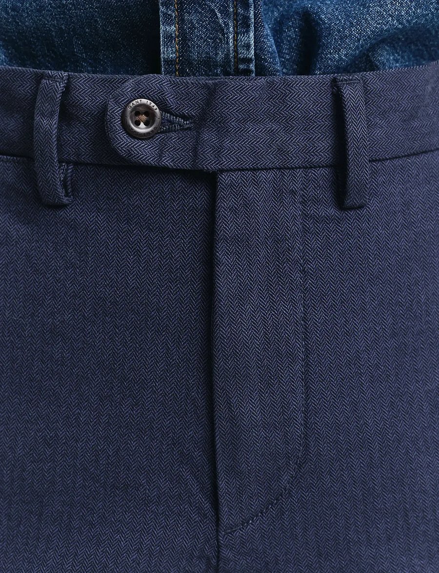Gant - SLIM COTTON HERRINGBONE PANTS - casual broeken - evening blue - 5