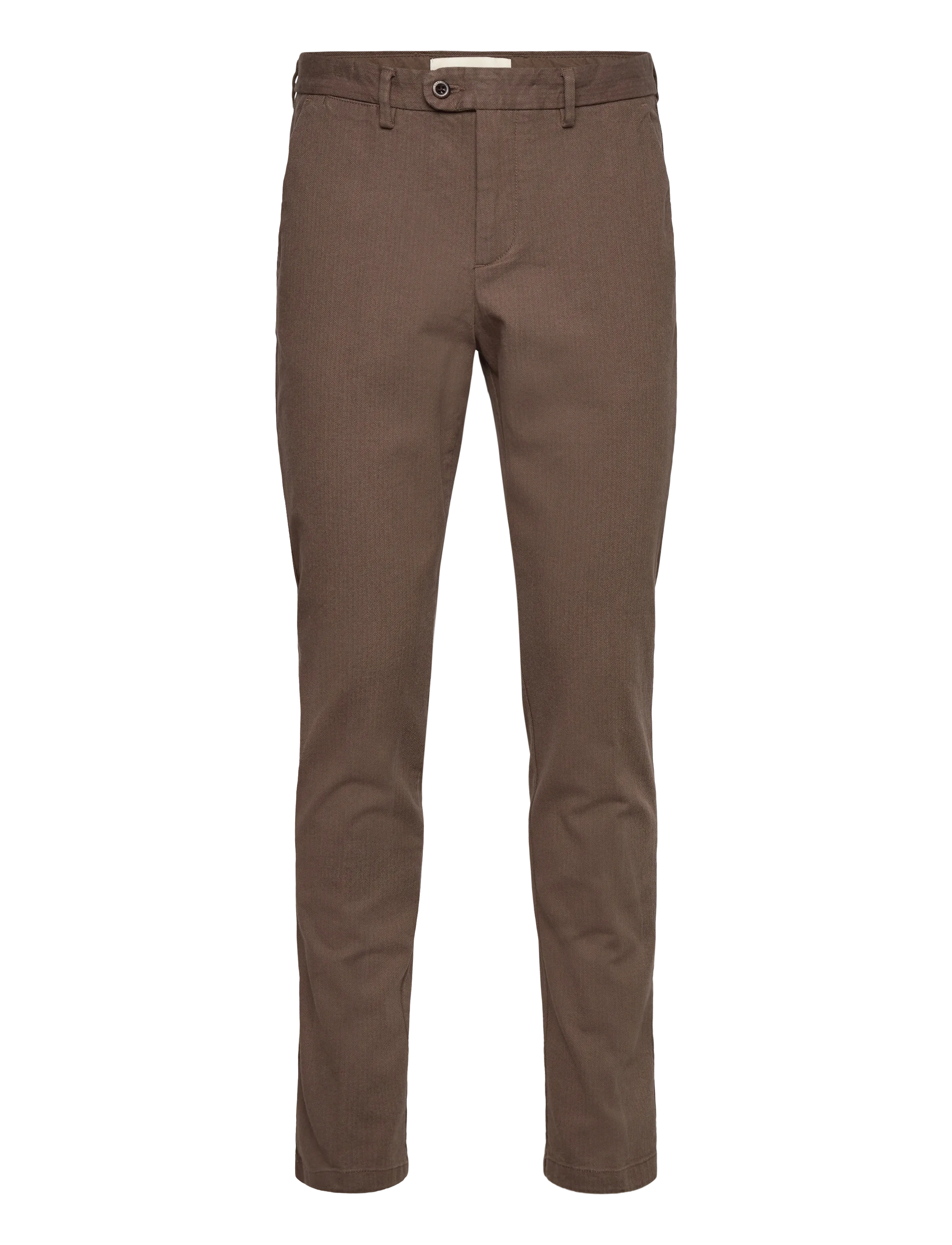 SLIM COTTON HERRINGBONE PANTS - RICH BROWN