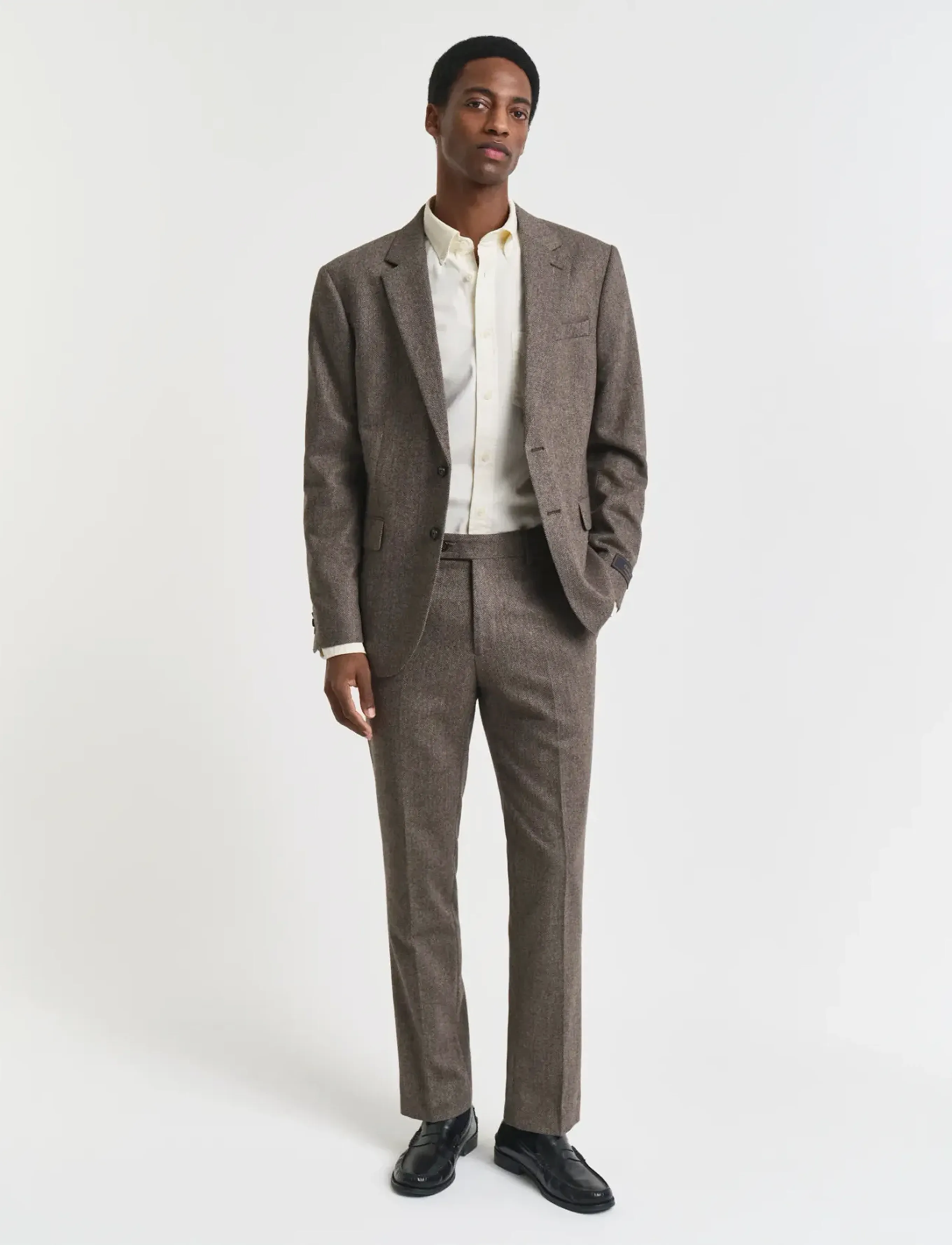 Gant - FLANNEL HERRINGBONE SUIT PANTS - anzugshosen - deep brown - 0