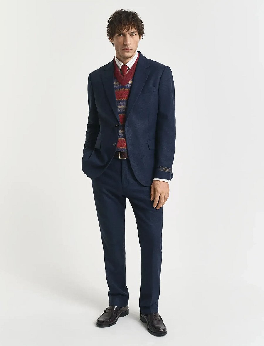 Gant - FLANNEL HERRINGBONE SUIT PANTS - habitbukser - evening blue - 0