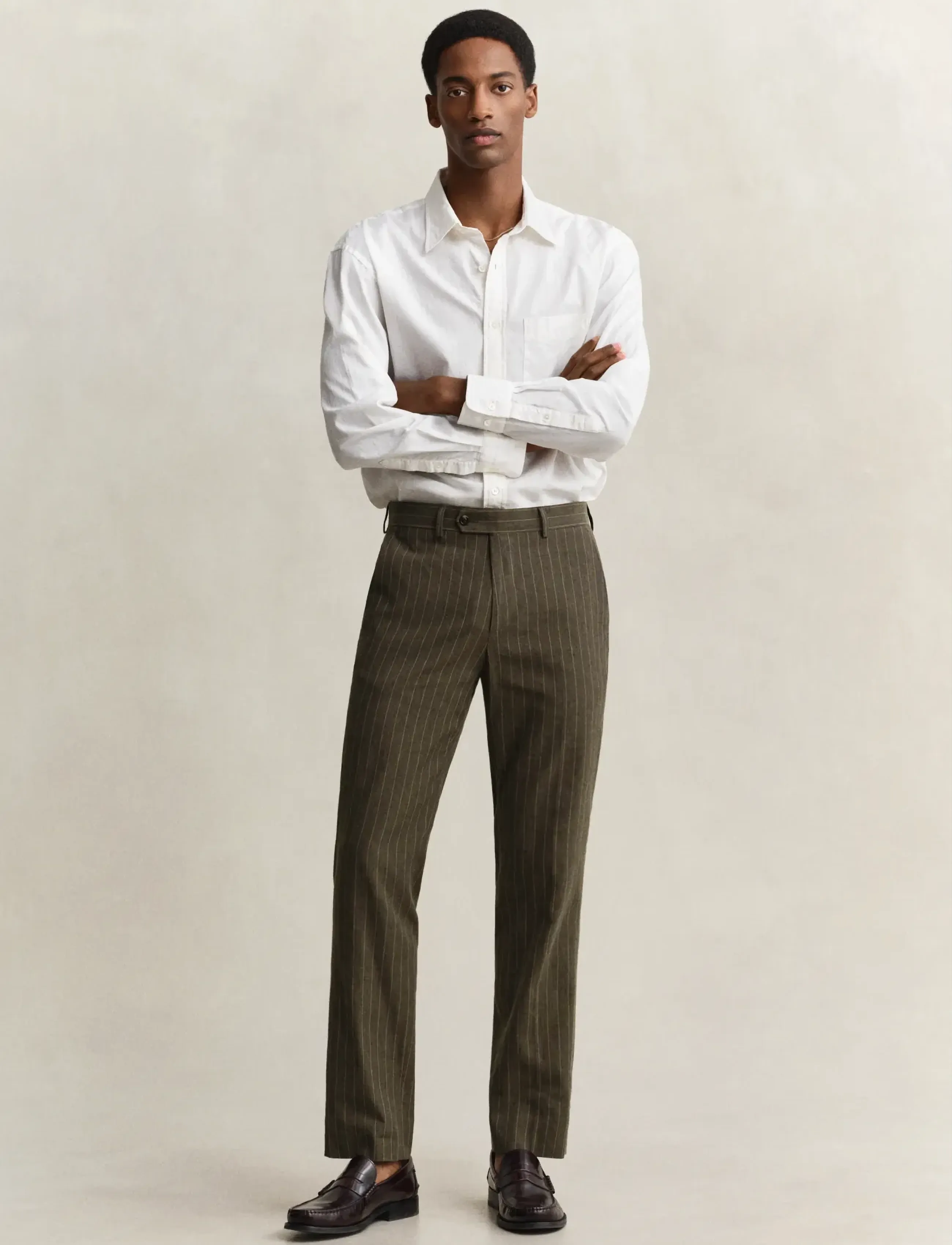 Gant Cot / Linen Pinstripe Suit Pants, 54, Brown, Bukser > Formelle Bukser, Herre