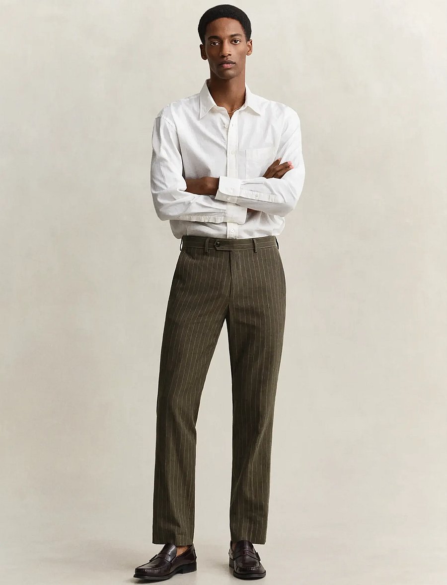 Gant - COT / LINEN PINSTRIPE SUIT PANTS - pidulikud püksid - rich brown - 0