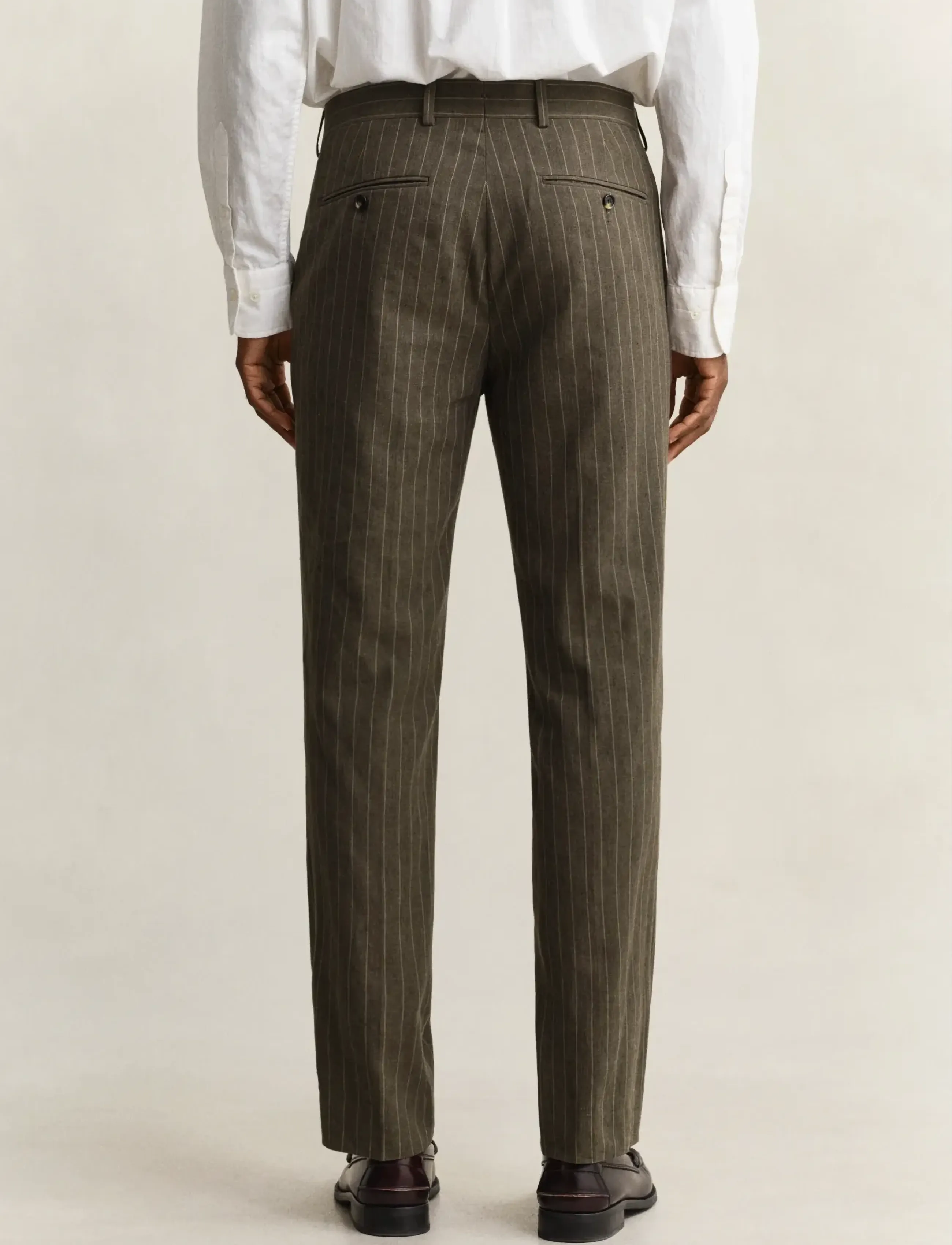 Gant - COT / LINEN PINSTRIPE SUIT PANTS - pantalons en lin - rich brown - 2