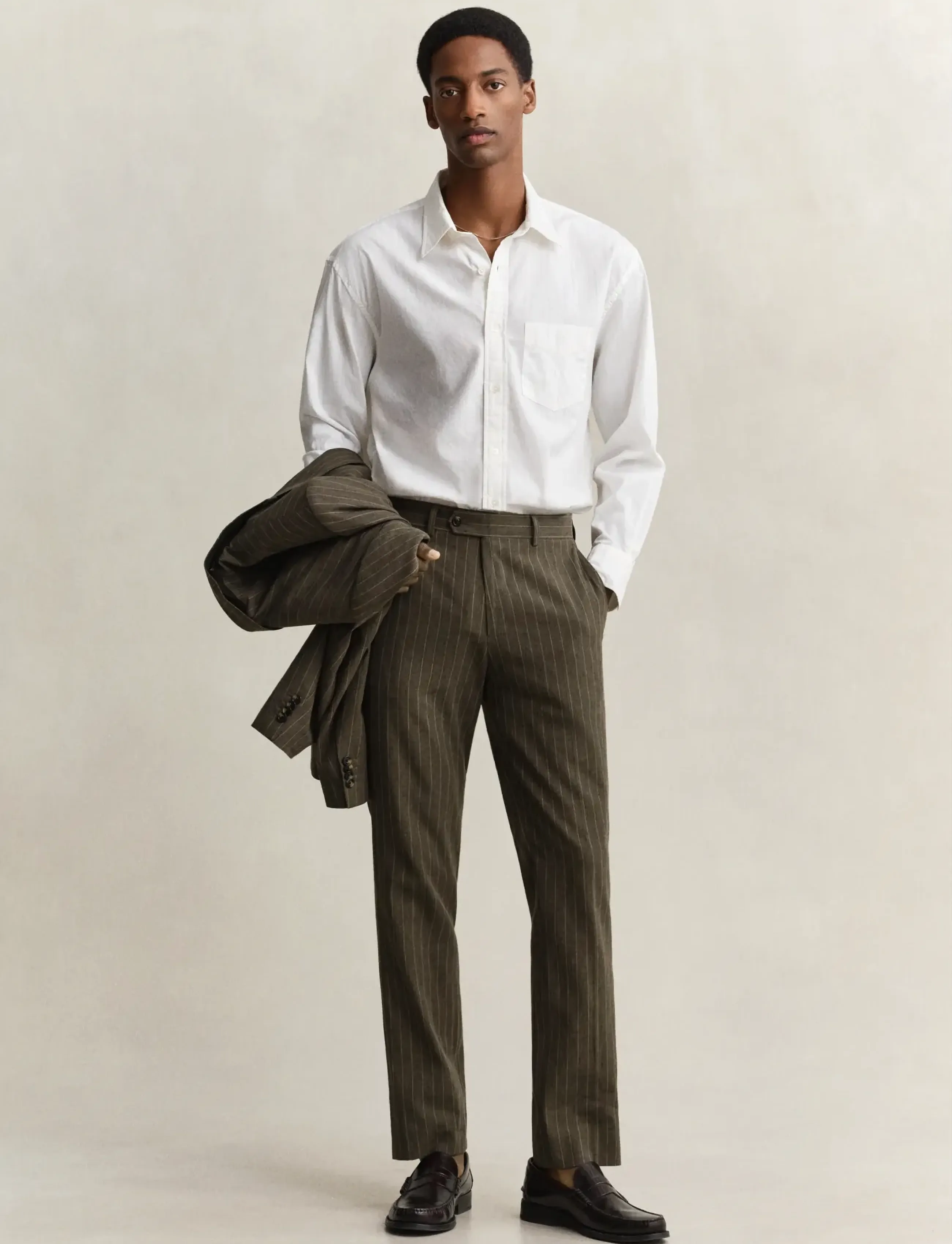 Gant - COT / LINEN PINSTRIPE SUIT PANTS - business - rich brown - 4