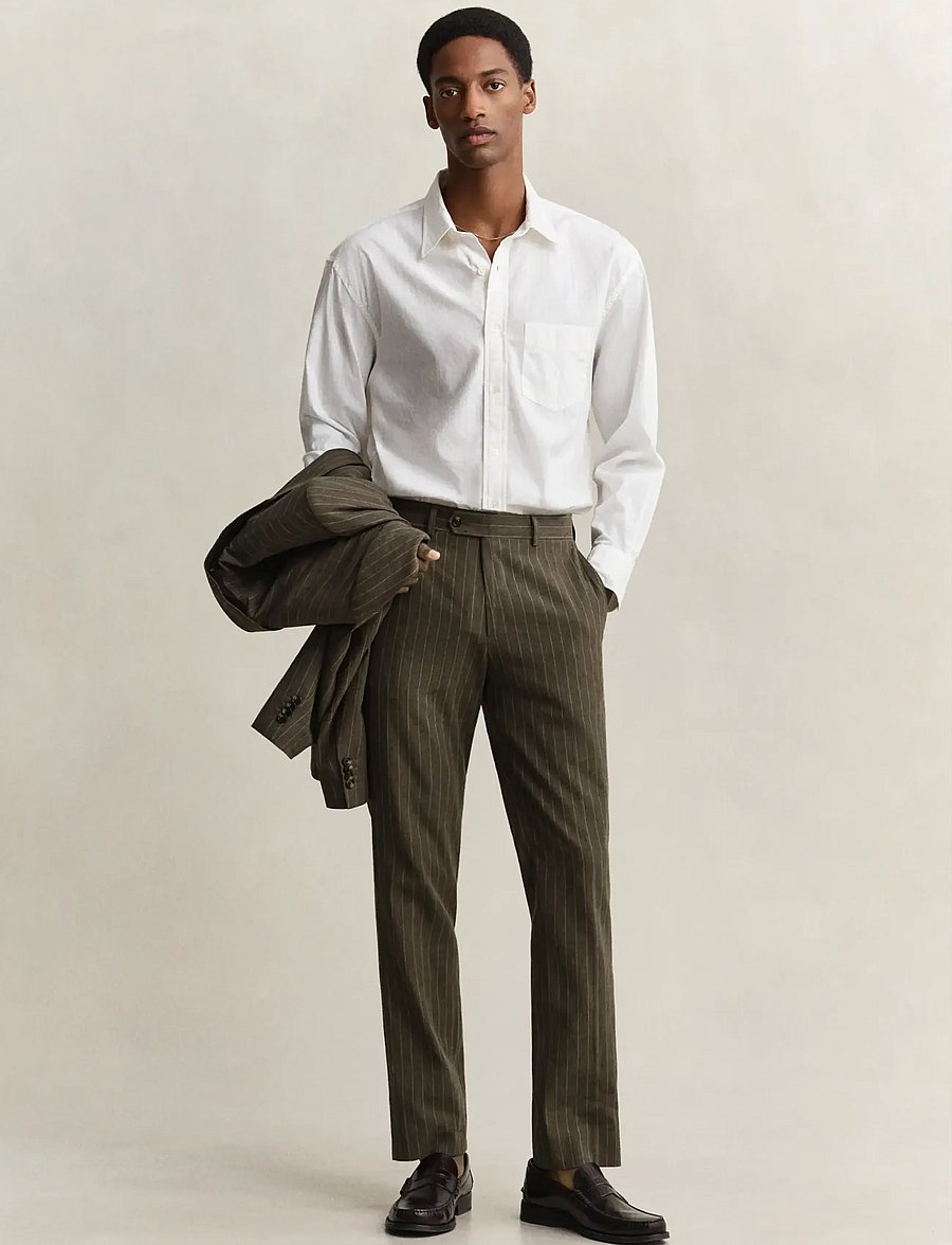 Gant - COT / LINEN PINSTRIPE SUIT PANTS - pidulikud püksid - rich brown - 4