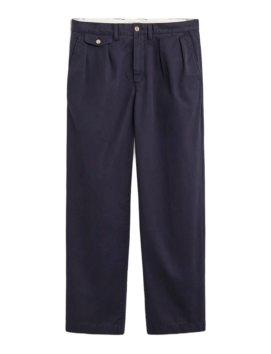 Gant - REL PLEATED COTTON TWILL CHINOS - chinos - evening blue - 0