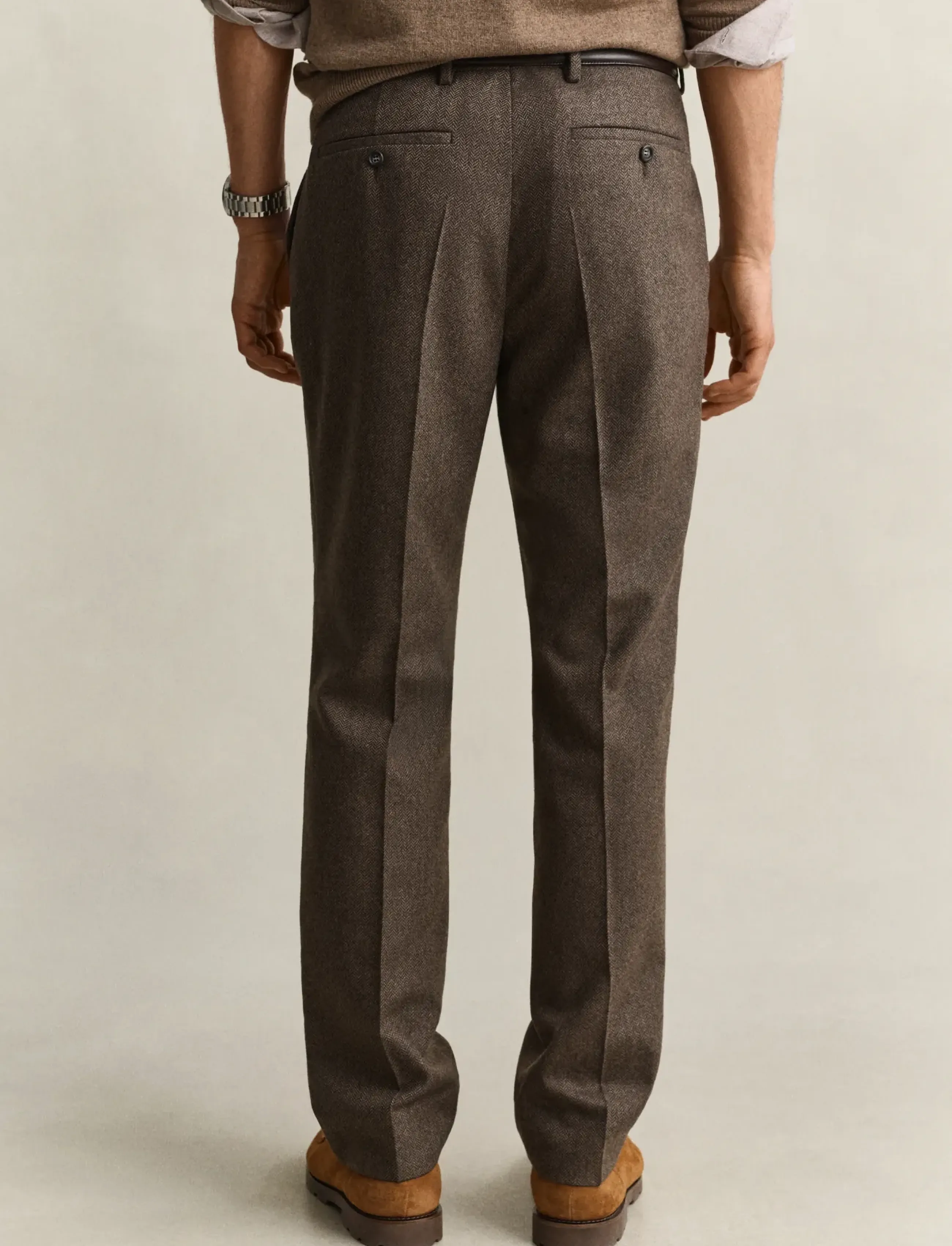 Gant - WOOL HERRINGBONE SUIT PANTS - efterårstøj - black brown - 2