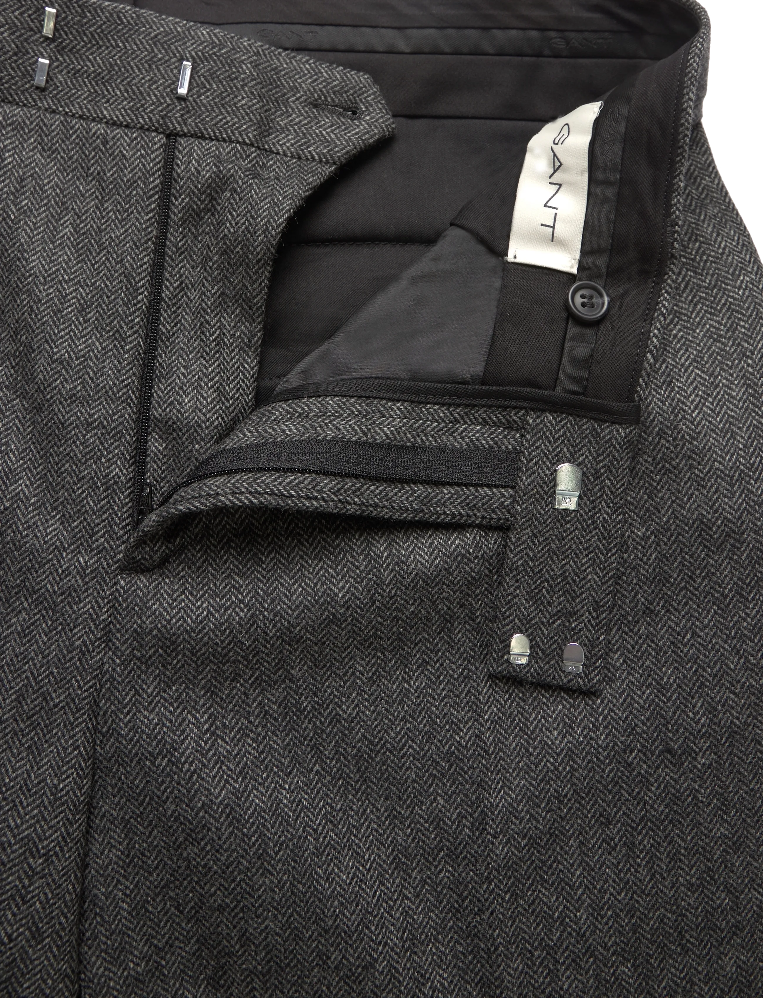 Gant - WOOL HERRINGBONE SUIT PANTS - anzugshosen - black grey - 3