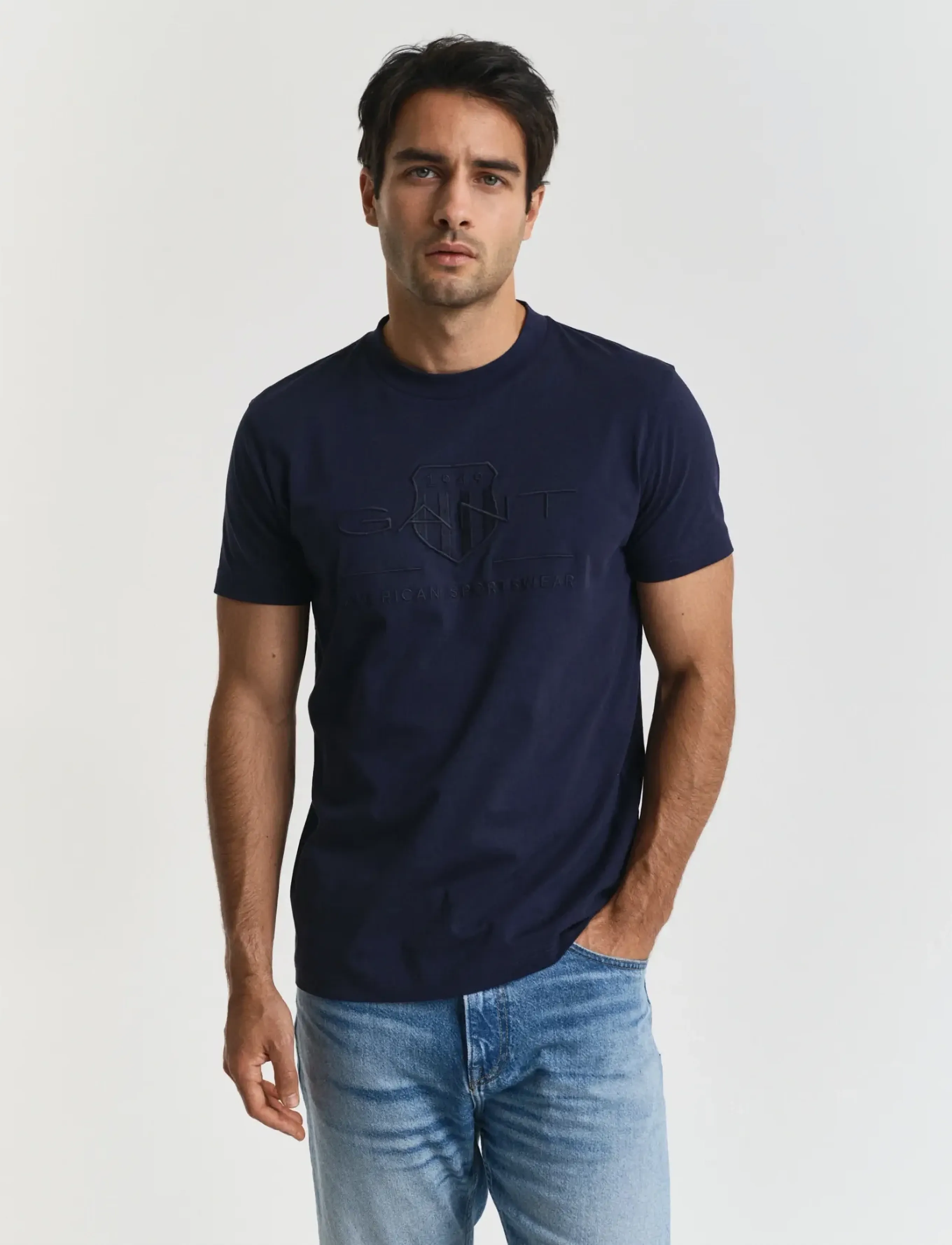 Gant Reg Tonal Shield Ss T-Shirt, S, T-shirts, Schwarz - Short-sleeved, Männerswear