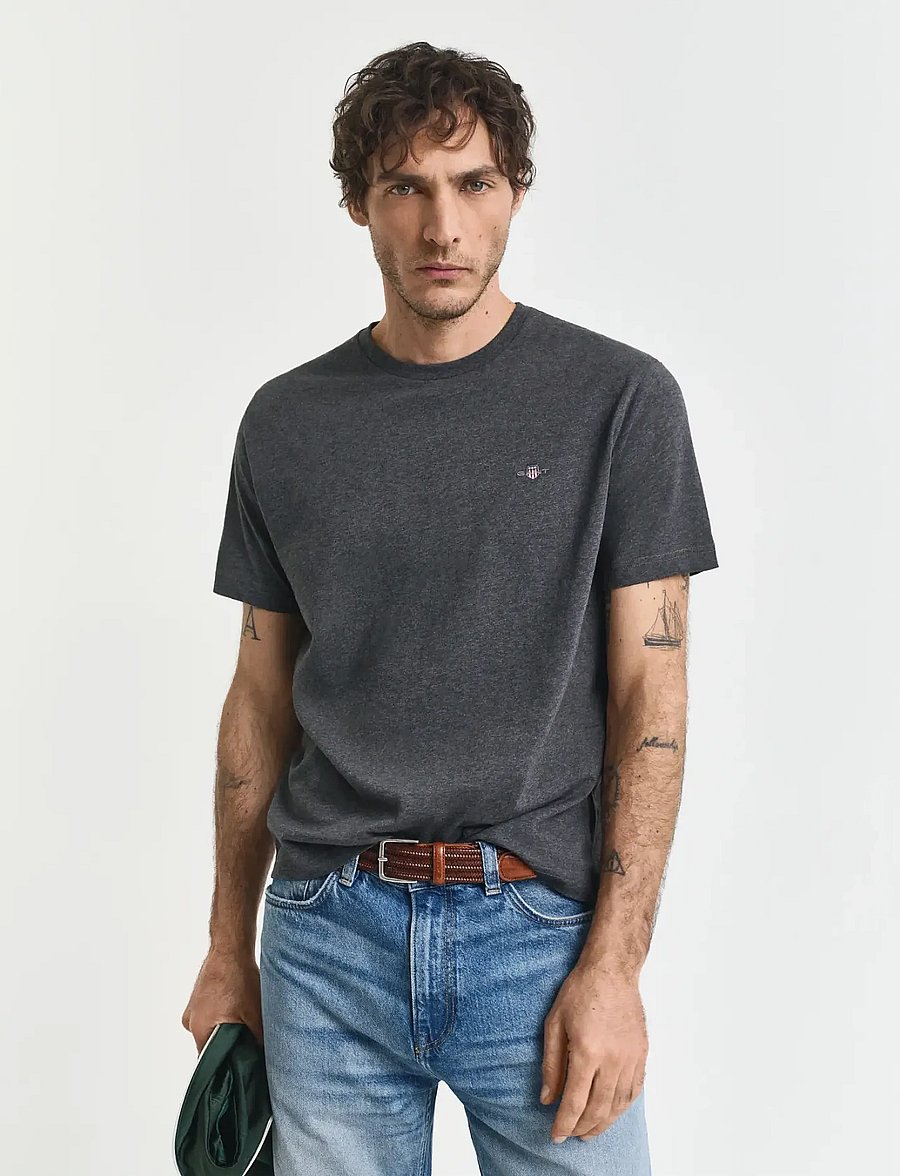 Gant - Shield T-Shirt - kurzärmelige t-shirts - antracit melange - 0