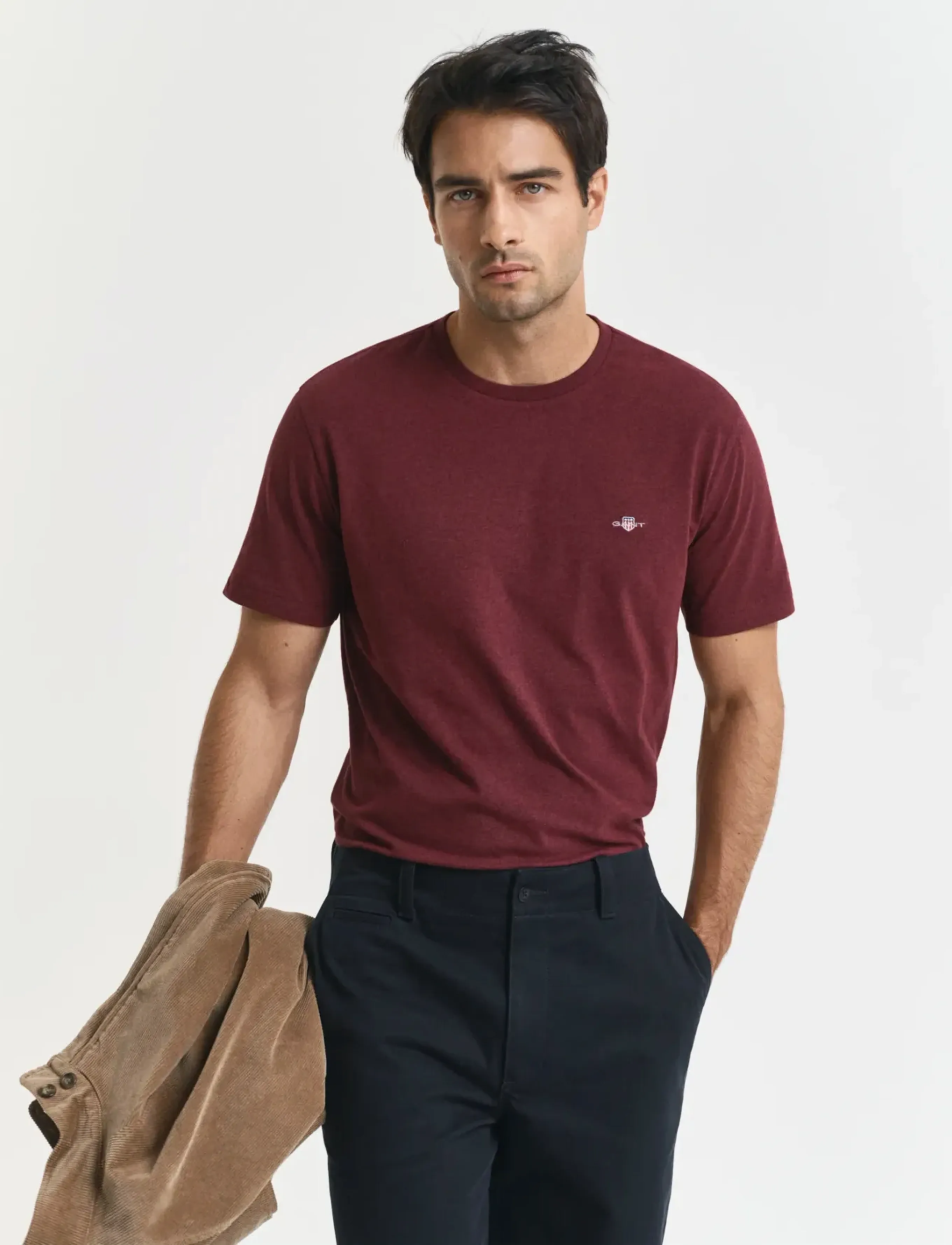 Gant REG SHIELD SS T-SHIRT - Kleidung - BORDEAUX MELANGE / multi