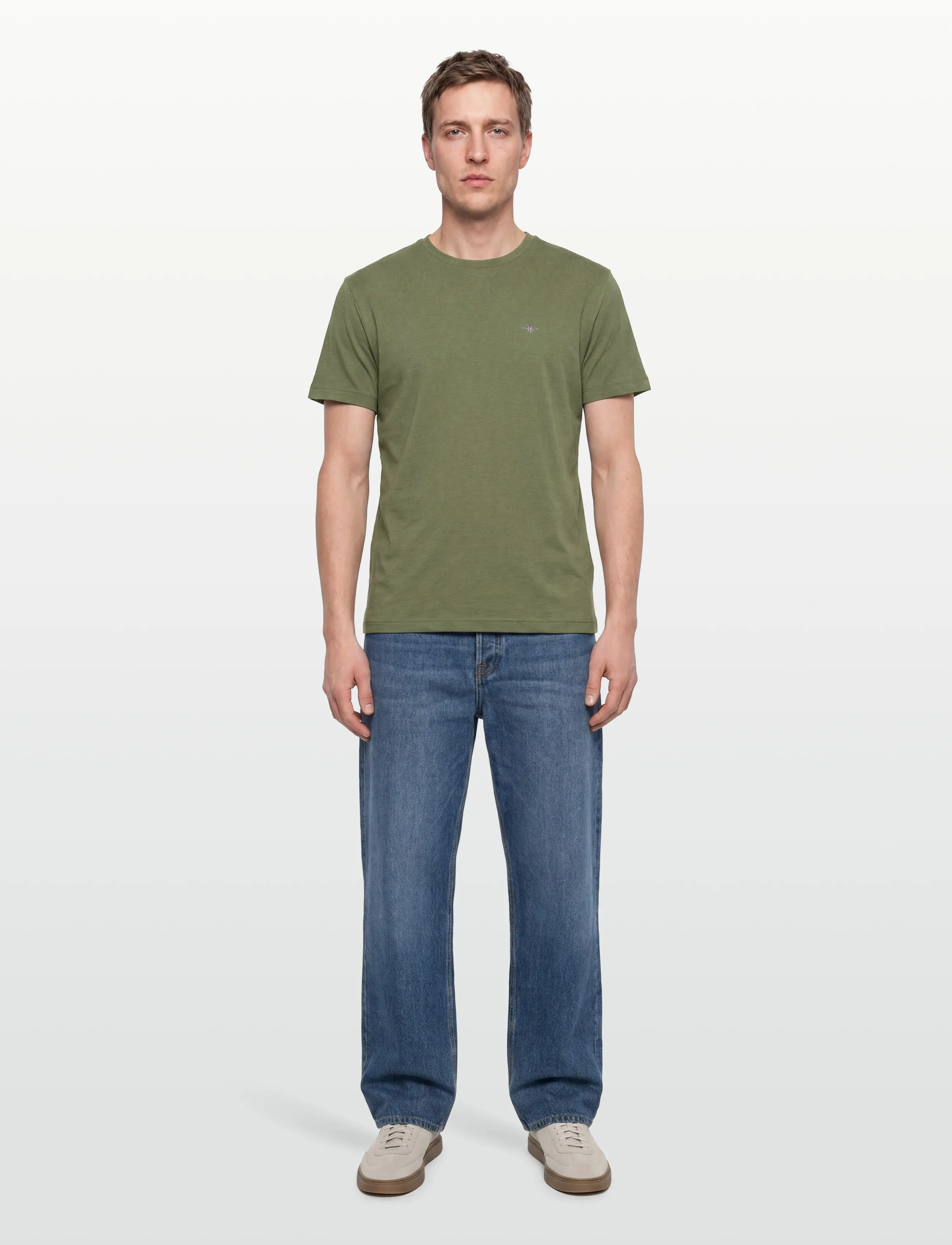 Gant REG SHIELD SS T-SHIRT - Gant - DARK CACTUS MELANGE / khaki/green