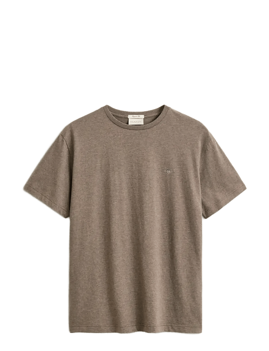 Gant - REG SHIELD SS T-SHIRT - kortærmede t-shirts - dark hazelnut melange - 1