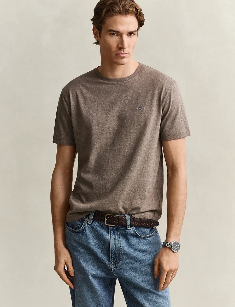 Gant - REG SHIELD SS T-SHIRT - kortærmede t-shirts - dark hazelnut melange - 0