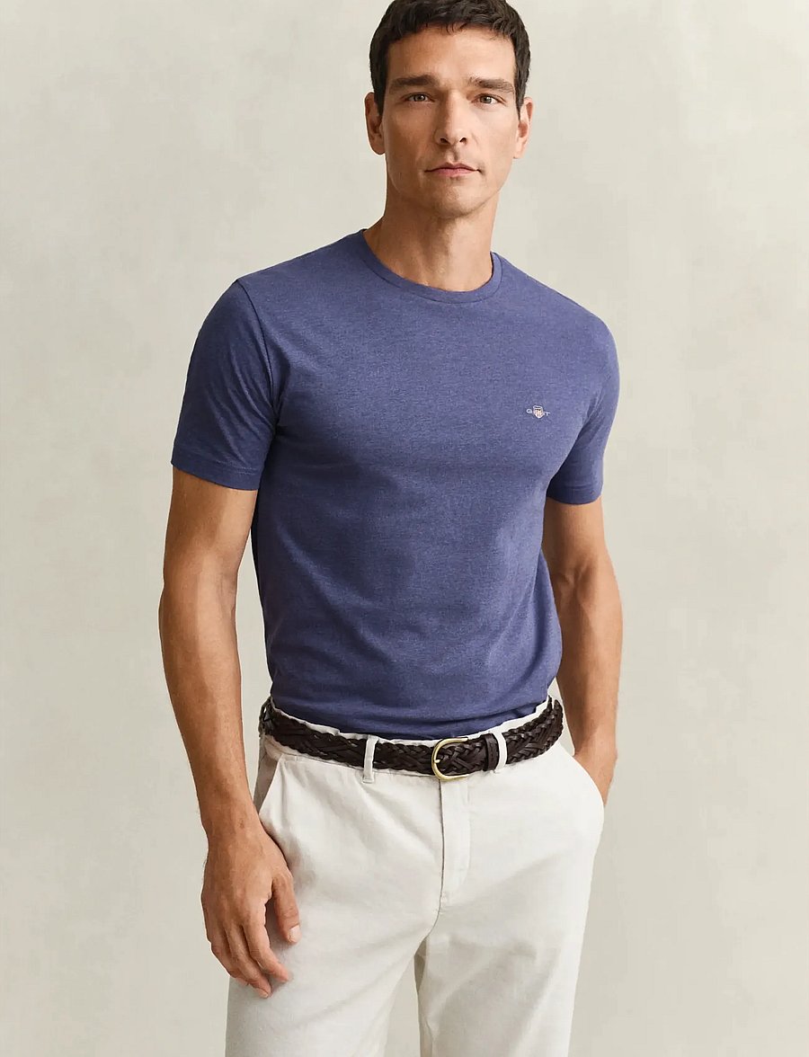 Gant - REG SHIELD SS T-SHIRT - kortærmede t-shirts - dark jeansblue melange - 0