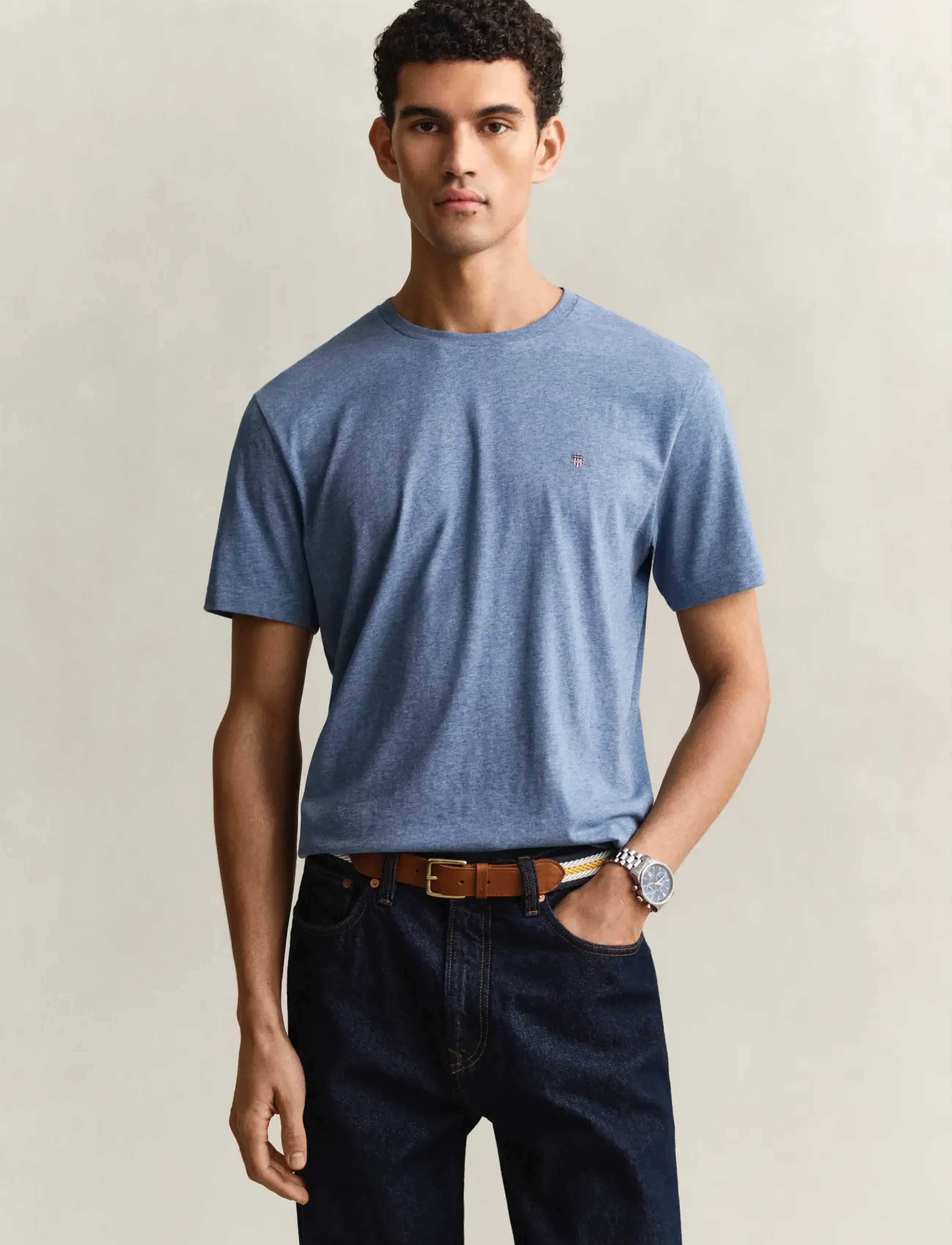 GANT REG SHIELD SS T-SHIRT - Kleidung - DENIM BLUE MELANGE / blue