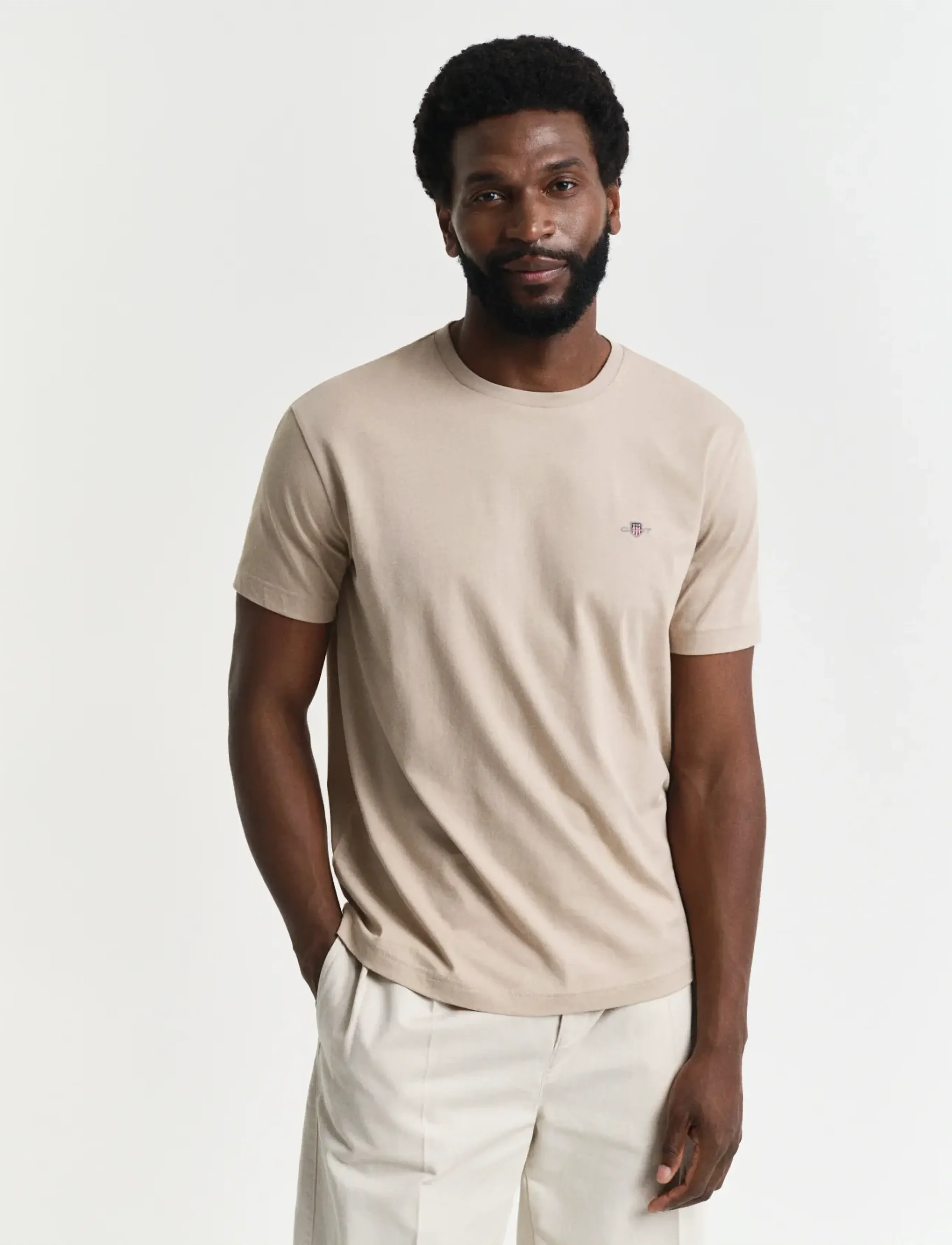 GANT Shield T-Shirt - Riided - DRY SAND / beige