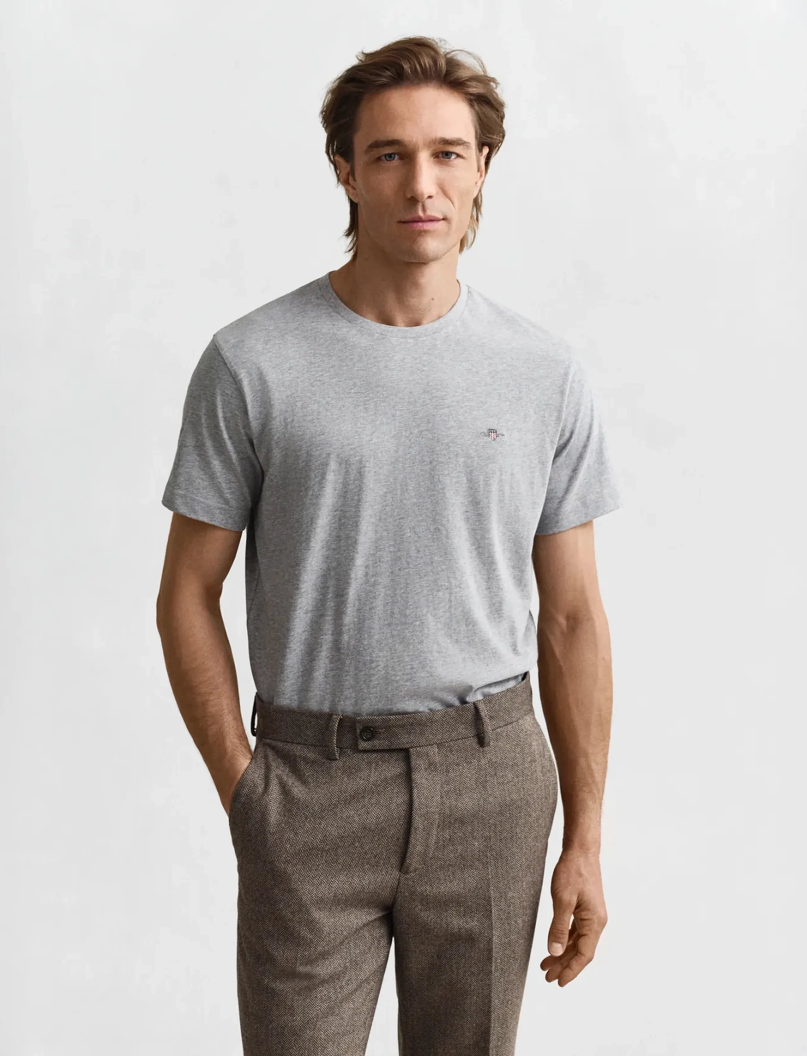 GANT REG SHIELD SS T-SHIRT - Fatnaður - GREY MELANGE / grey