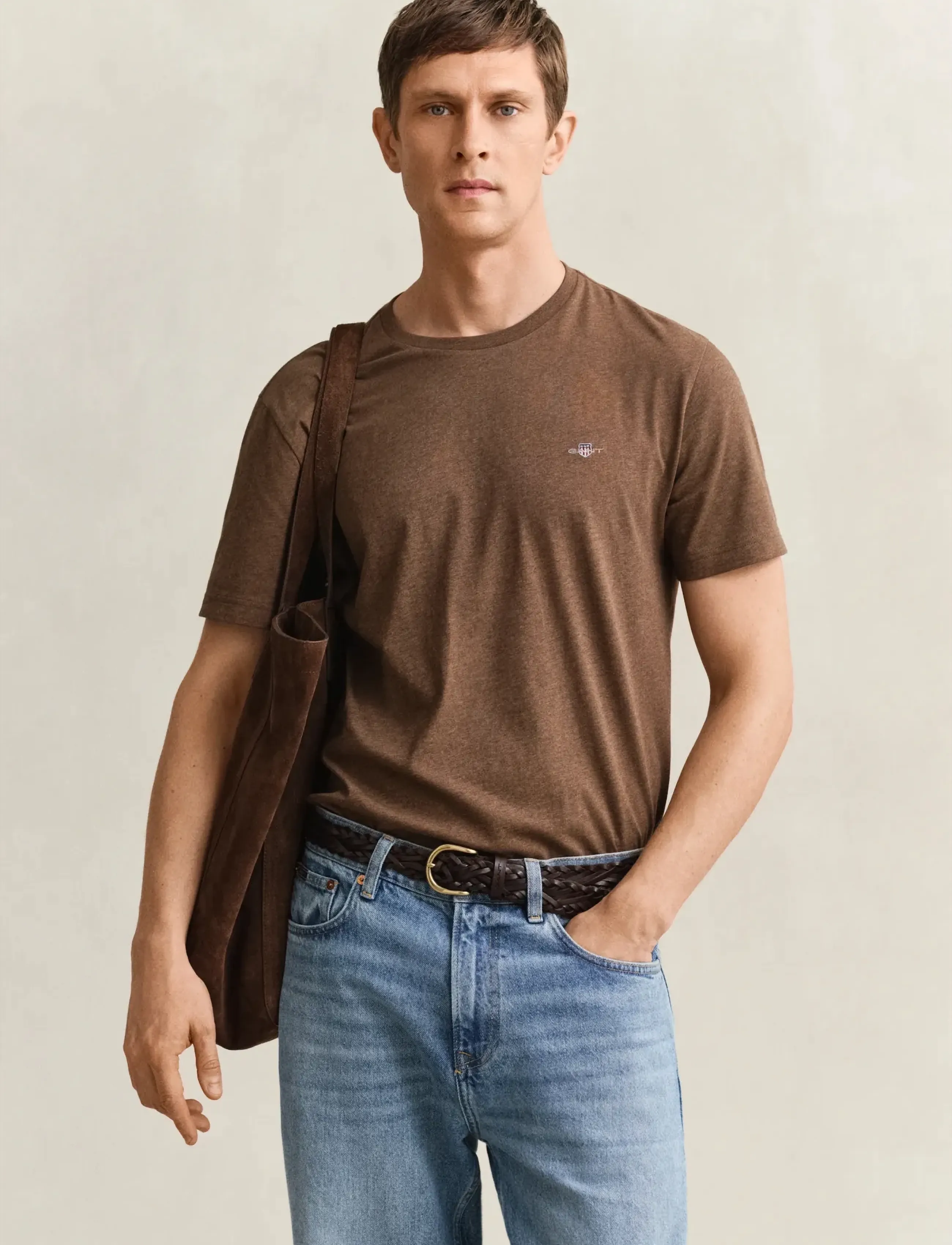 Gant REG SHIELD SS T-SHIRT - Gant - HAZELNUT MELANGE / brown