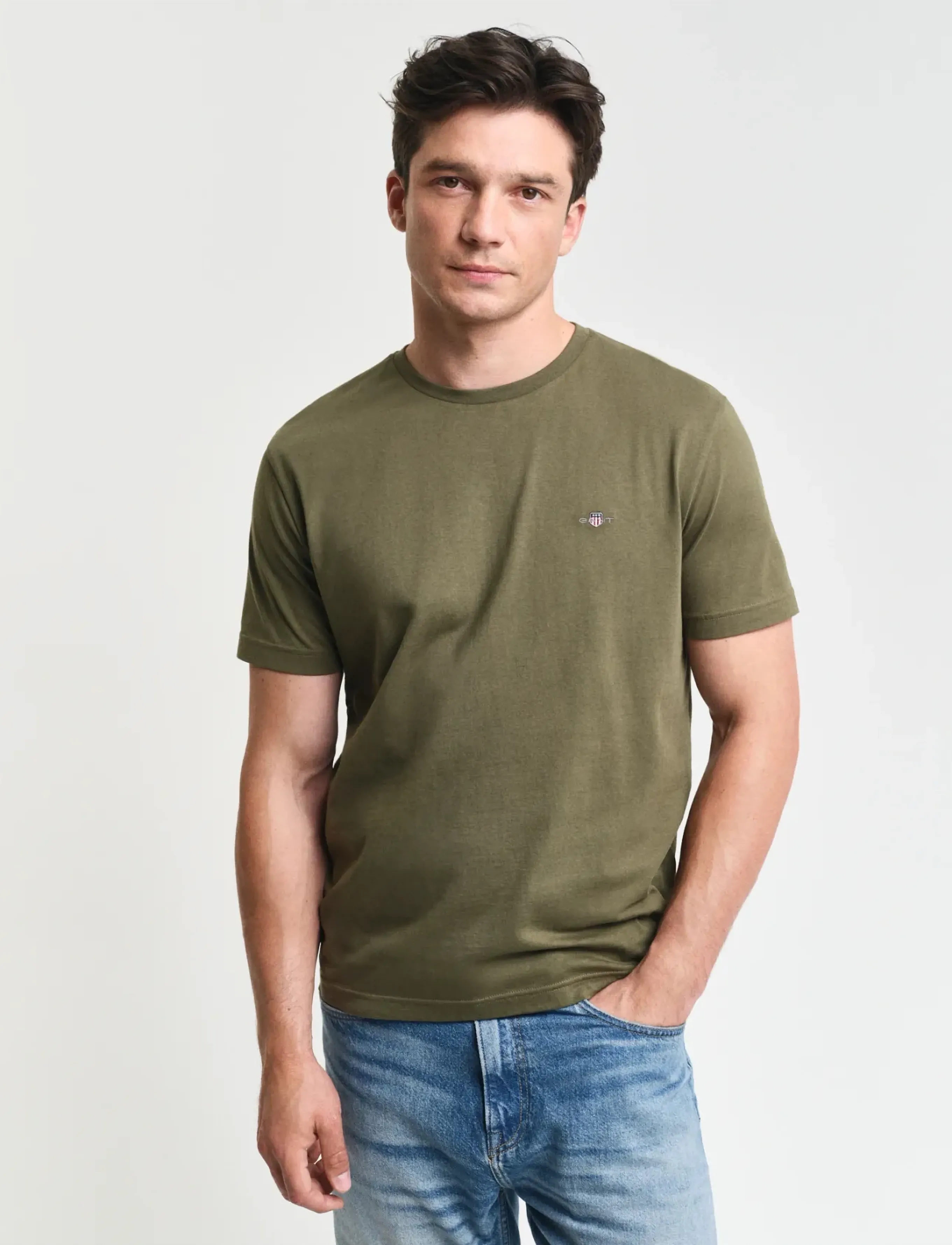 Gant Shield T-Shirt, S, T-shirts, Khakigrün - Short-sleeved, Männerswear