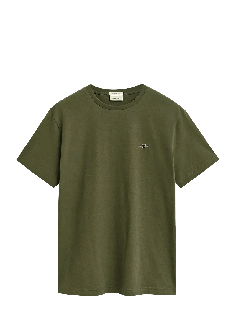 GANT - REG SHIELD SS T-SHIRT - t-shirts - khaki green mel - 1